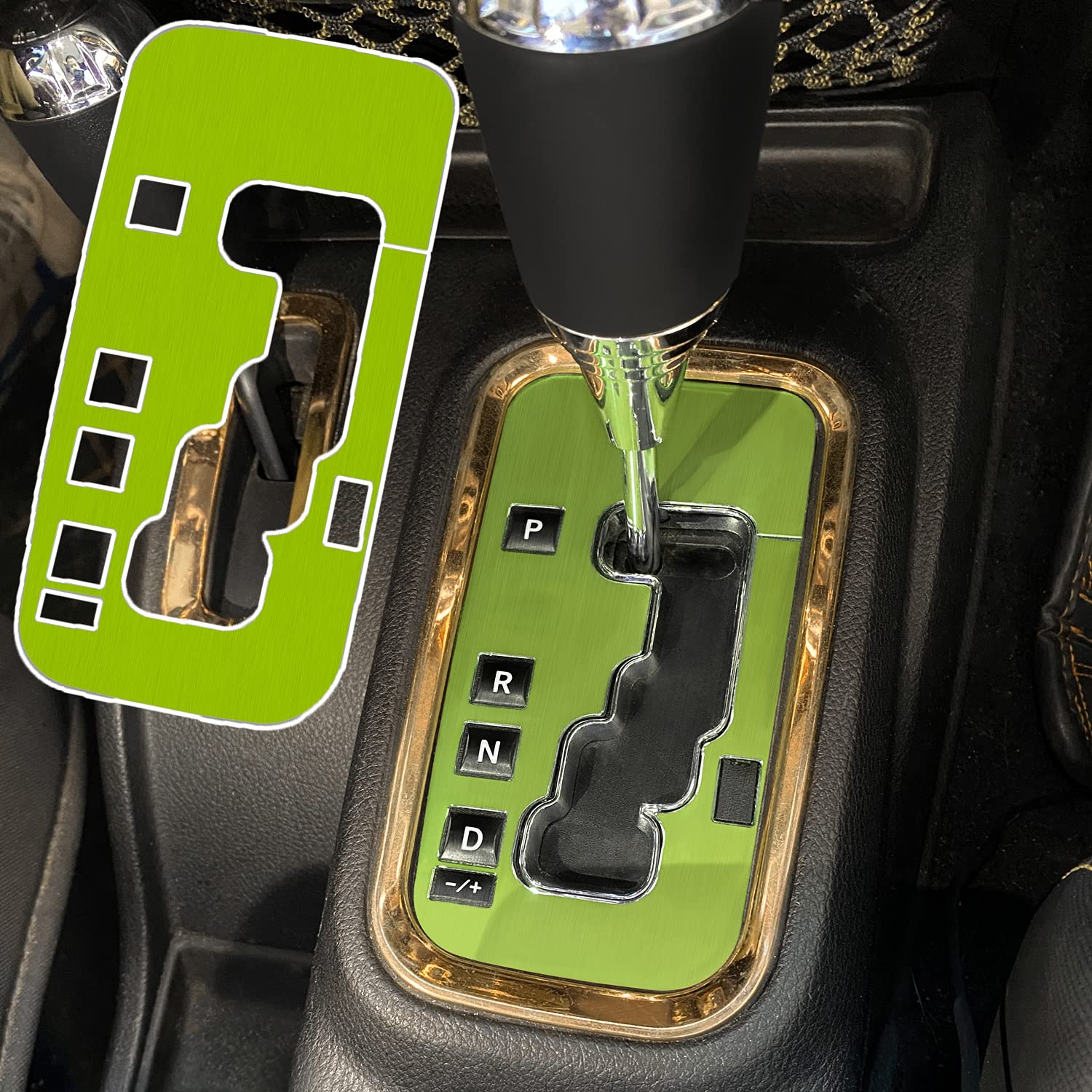 MOEBULB Aluminum Gear Shift Box Frame Cover Trim Sticker for Jeep Wrangler JK 2012-2018 - Durable Interior Accessories Protection (Green) | Off-Road Adventure & Car Customization Upgrade