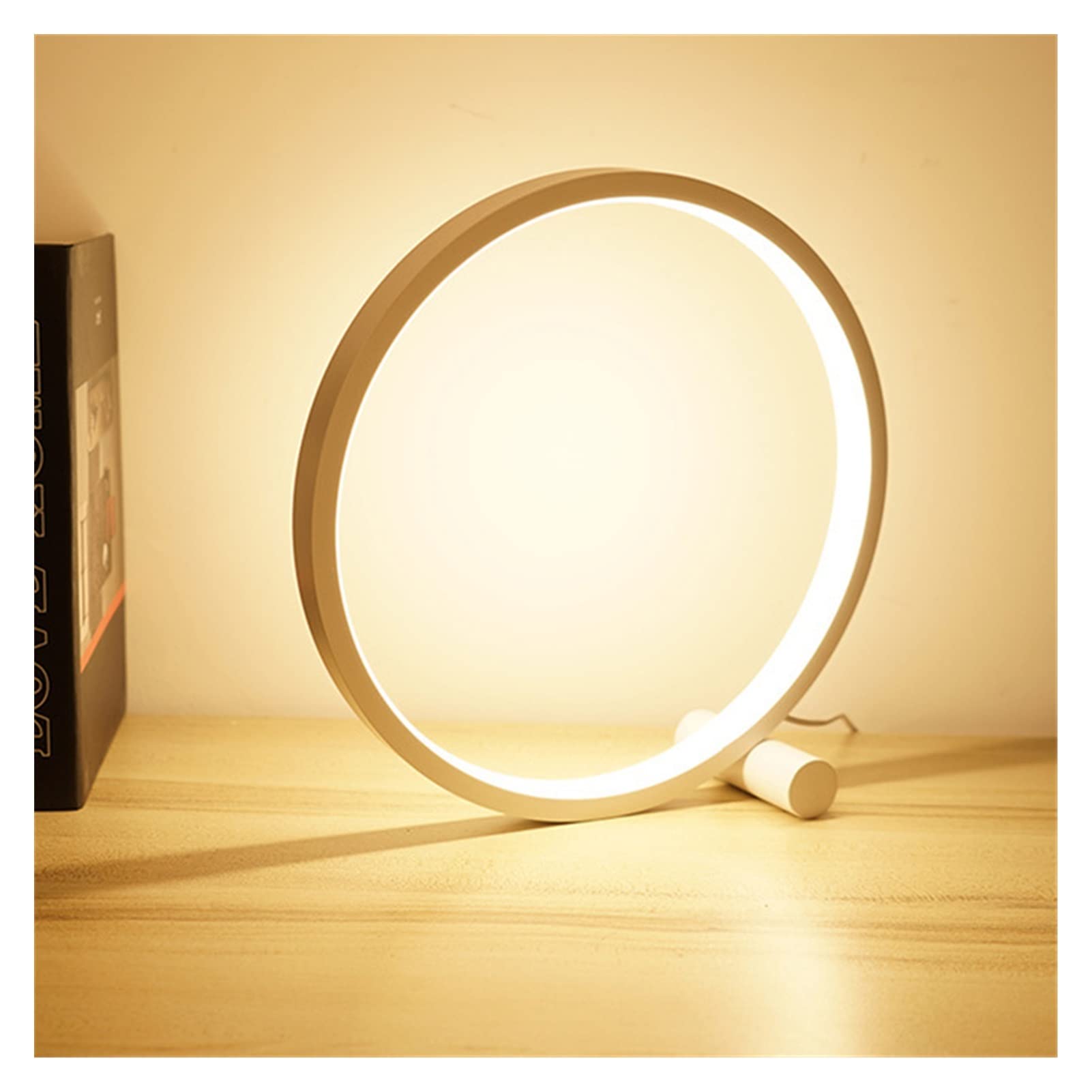 LED Desk Lamp with Circular Acrylic Shade - Dimmable Bedside Table Lamp for Bedroom & Living Room (Black/White, Cold White Light) - Perfect for Reading, Working & Night Light Use