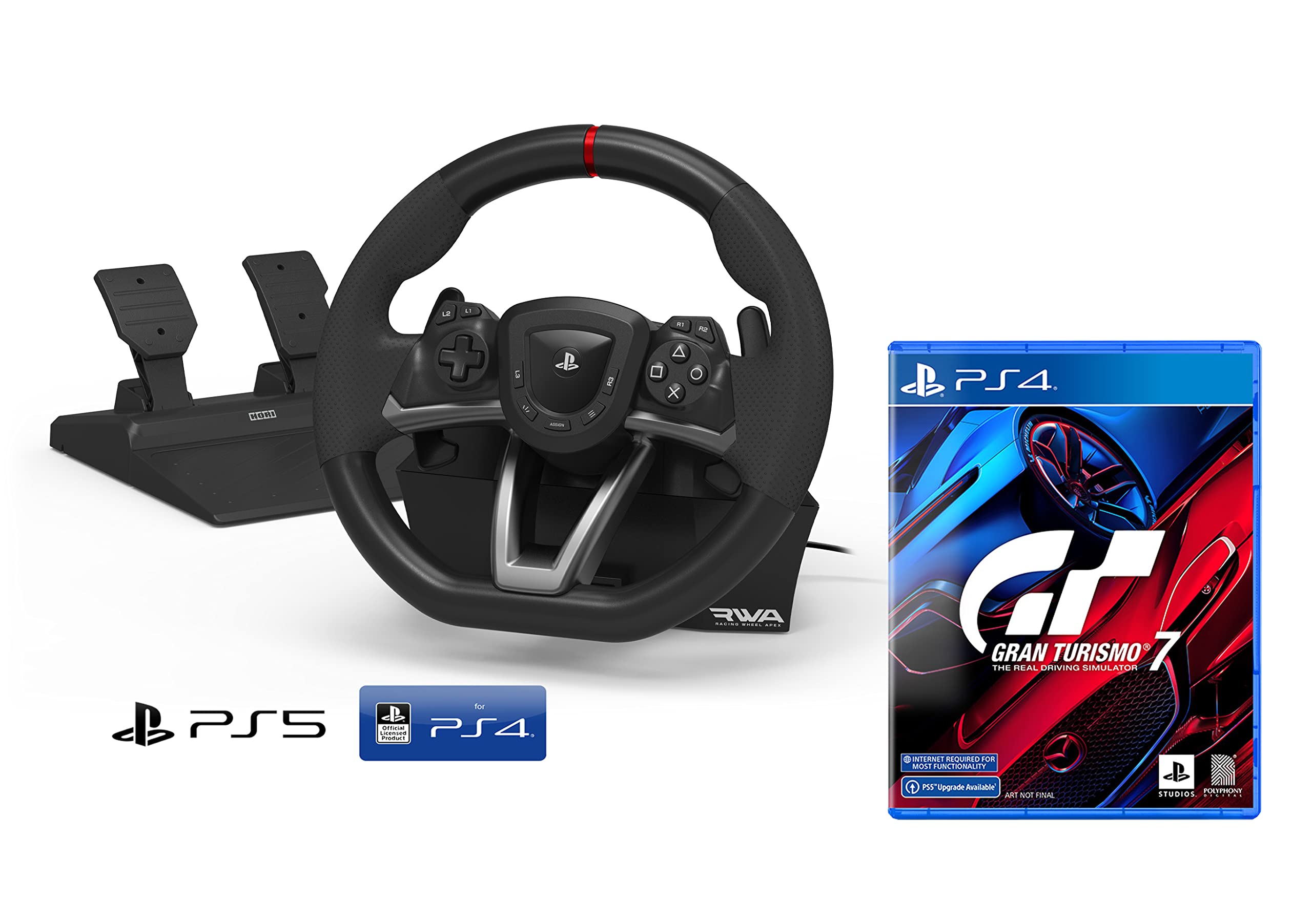 Official Licensed USB Racing Wheel & Pedals for Sony PlayStation 5 (PS5) - Compatible with PS4, PS5 & PC - New Model Supports Gran Turismo 7 - Perfect for Racing Simulation & Gaming Enthusiasts