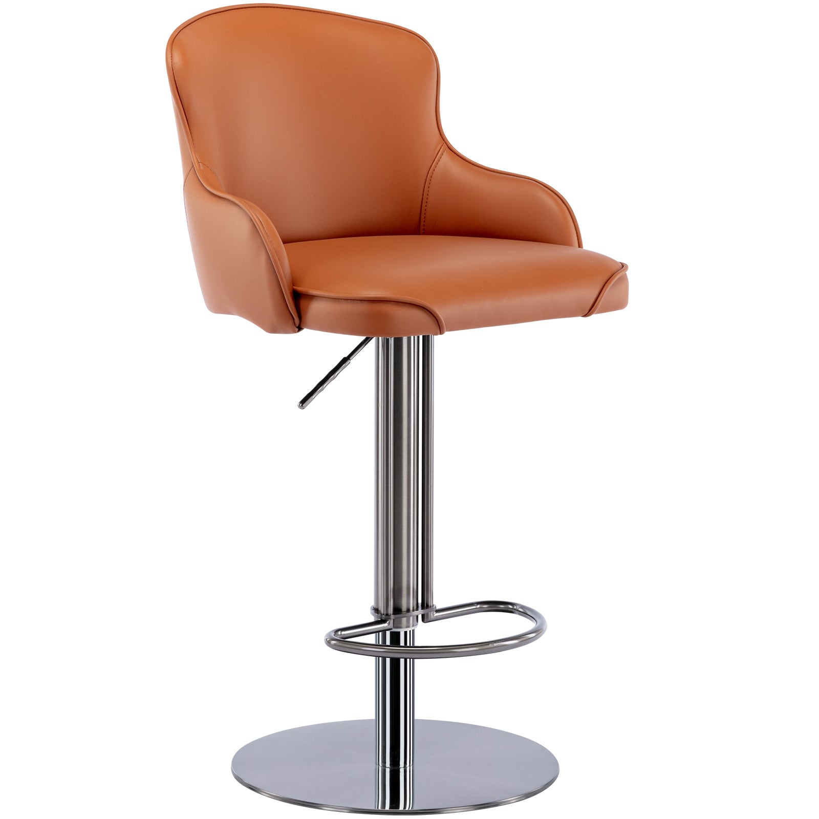 Black Titanium Stainless Steel Bar Stools - Modern Leather Bar Chair with Backrest, Swivel & Adjustable Height for Kitchen Counter, Dining Room & Home Bar (Brown, 1pc) - Perfect for Entertaining, Breakfast Nooks & Contemporary Decor