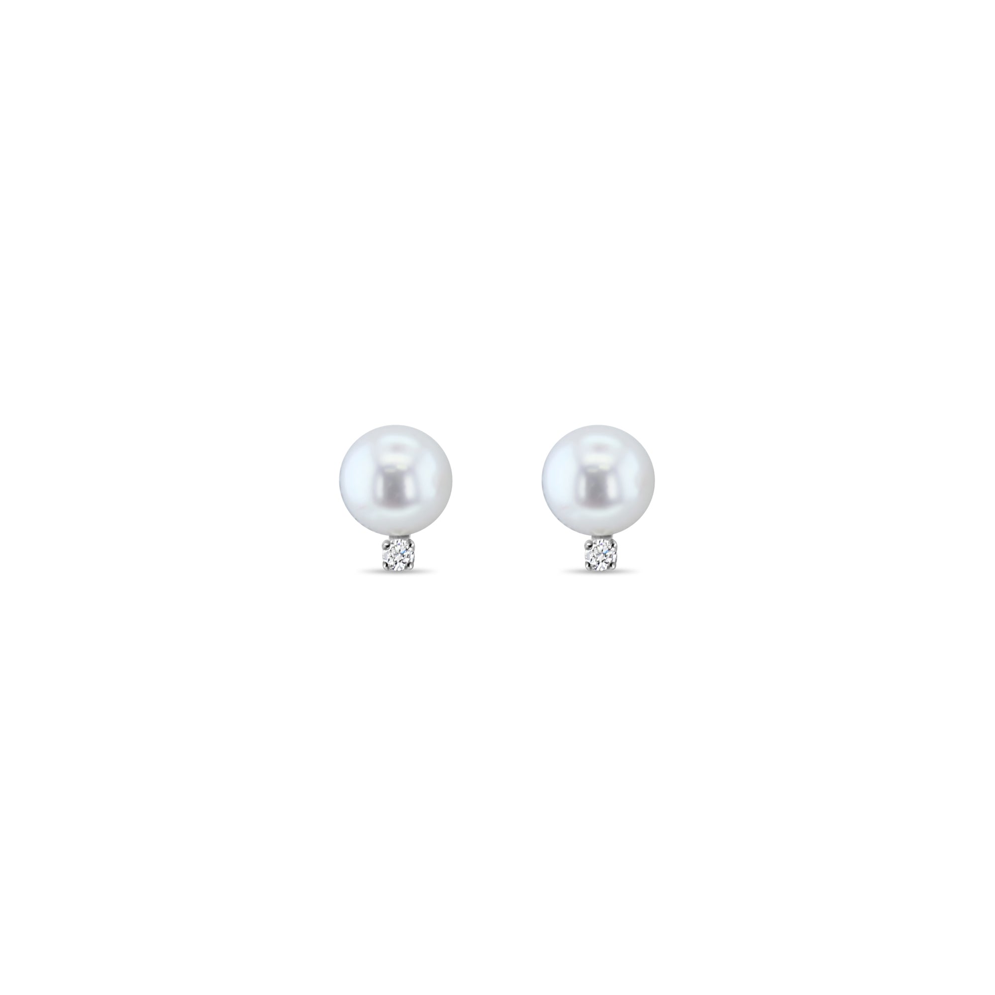 7MM Freshwater Pearl & Diamond Stud Earrings in 14k White Gold - Elegant Jewelry for Women, Perfect for Weddings, Parties & Everyday Wear