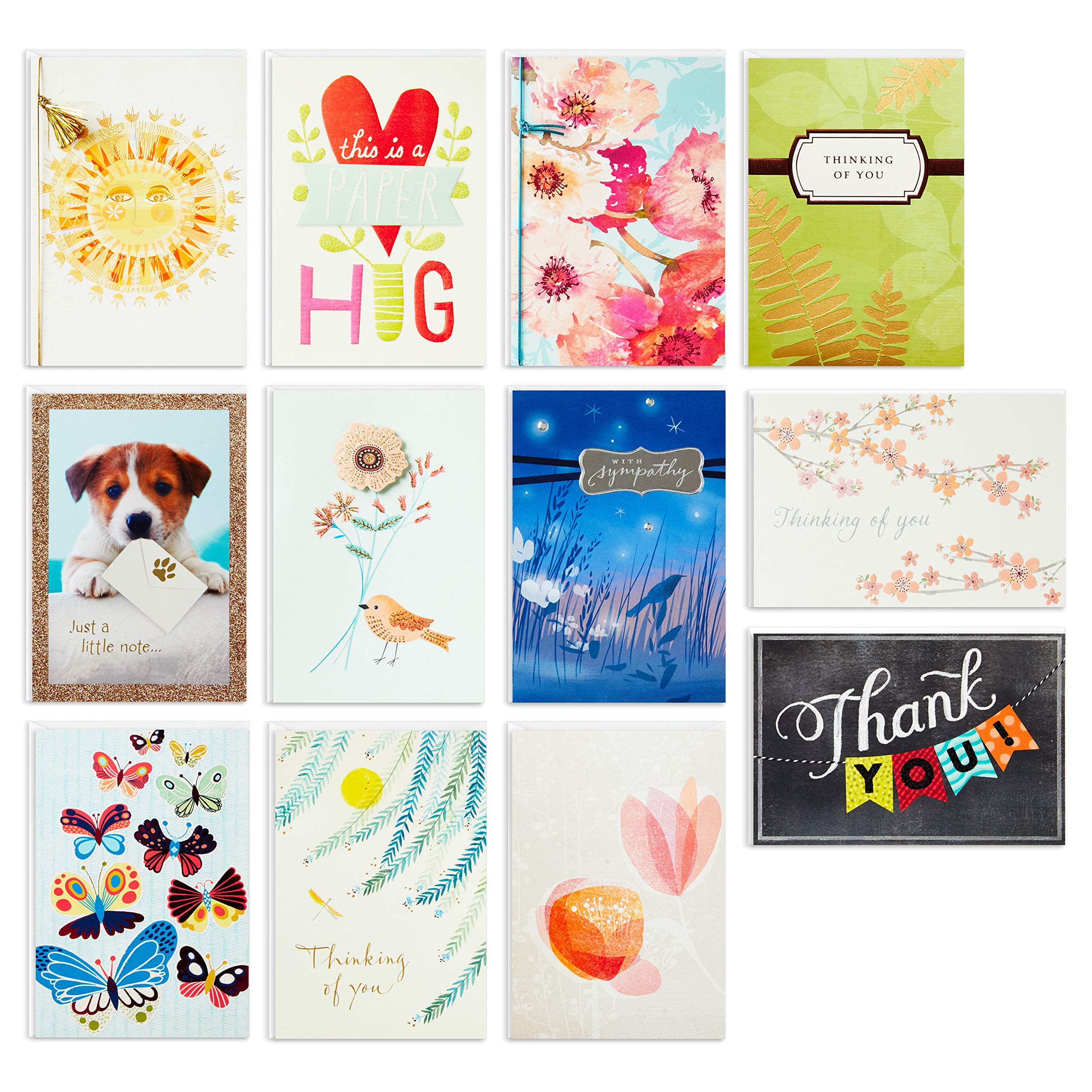 Hallmark All Occasion Greeting Cards Set - 12 Assorted Thank You, Thinking of You & Sympathy Cards with Organizer Box | Perfect for Birthdays, Anniversaries & Condolences | Premium Quality Refill Pack for Card Organizers