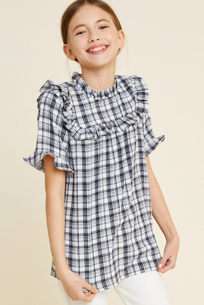 Stylish Plaid Ruffle Mock Neck Top for Women | Trendy Fall & Winter Blouse | Perfect for Office, Date Night & Holiday Parties