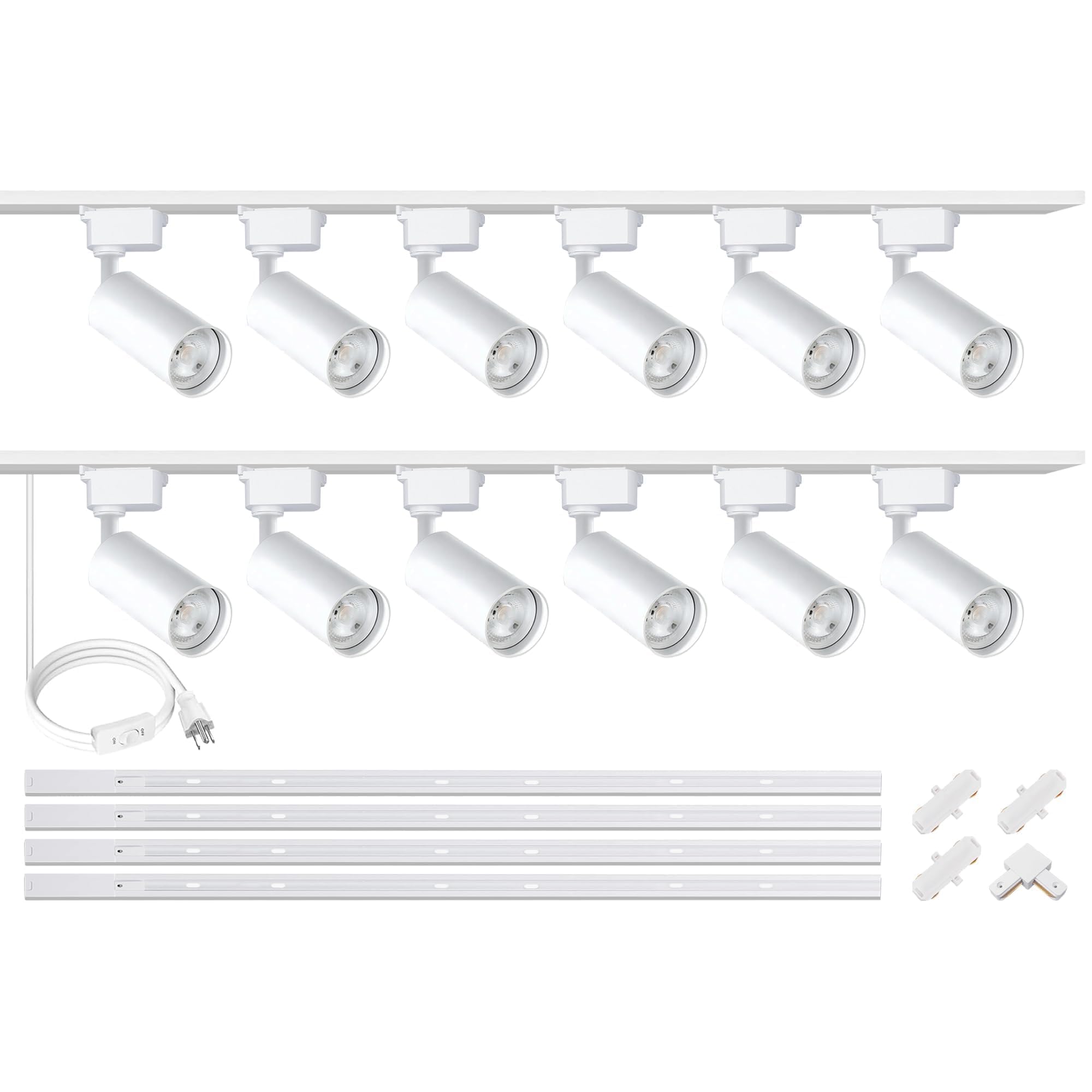 J&L Dimmable LED Track Lighting Kit - 12-Light 25W 2700lm System with 13ft Rail, 4000K Natural White Light, Flicker-Free for Kitchen, Art Display & Ceiling Spotlights | Perfect for Home, Restaurant & Retail Lighting