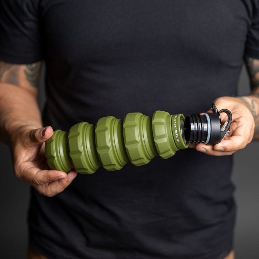 Grunt Style Military Green Collapsible Water Bottle - Hydro Blast Portable & Leak Proof - Perfect for Hiking, Camping & Outdoor Adventures