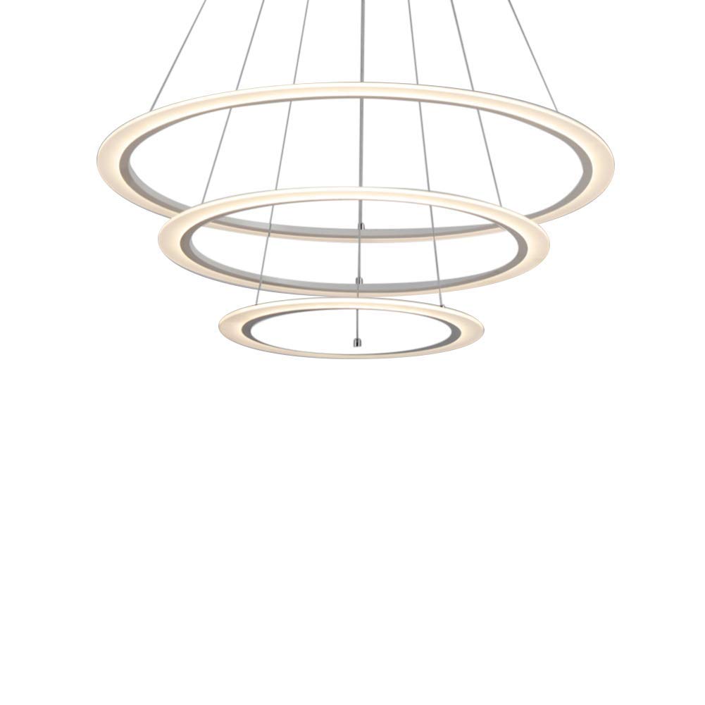 Modern LED Pendant Lamp - Dimmable Acrylic Round Lampshade with Metal Hanging Fixture, White Chandelier for Living Room, Dining Room & Bedroom Lighting