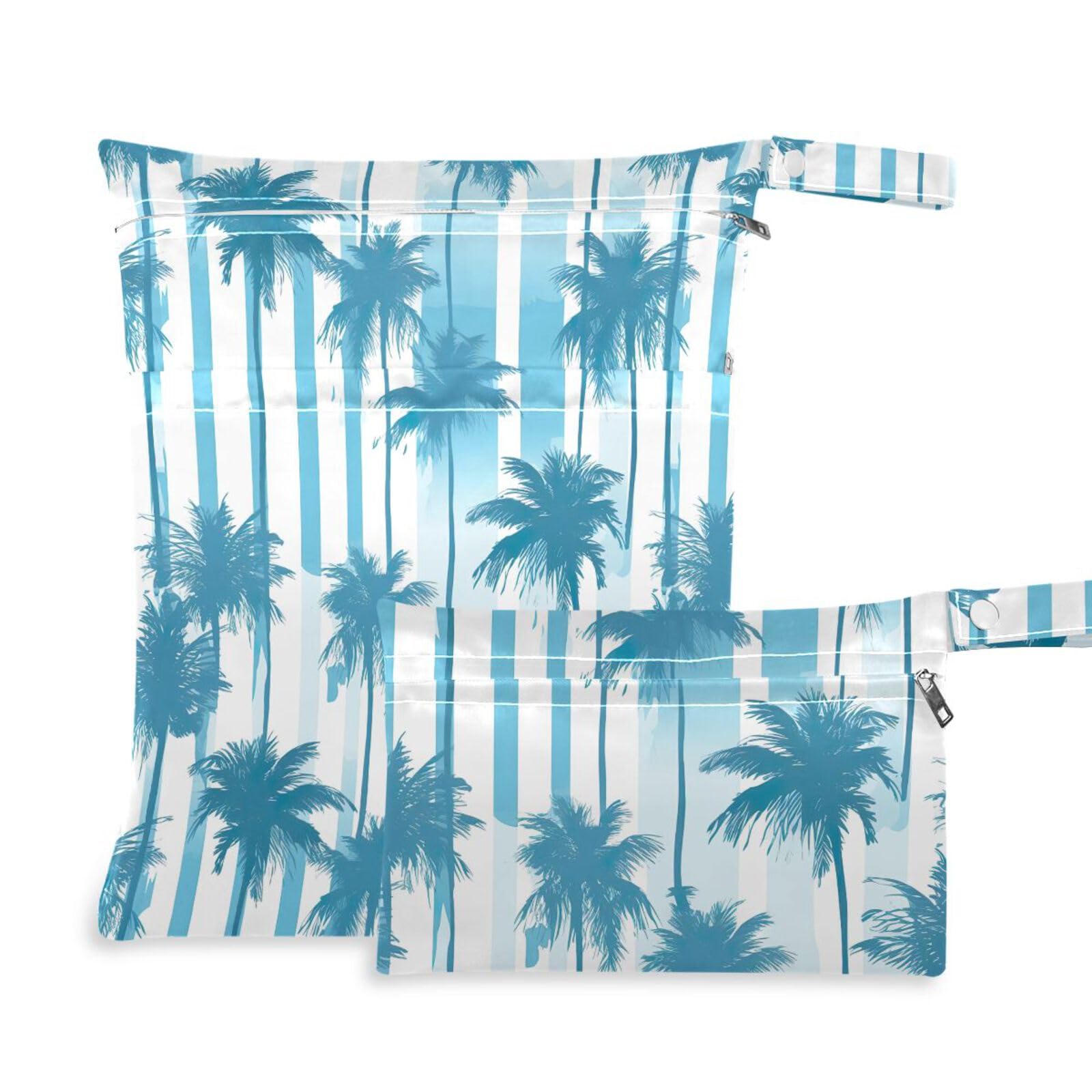 **Waterproof Wet Dry Bag Set of 2 - Tropical Palm Tree Stripe Design for Diapers, Travel, Beach & Gym - Durable & Reusable Pouch for Swim, Baby Care & Sports Gear**