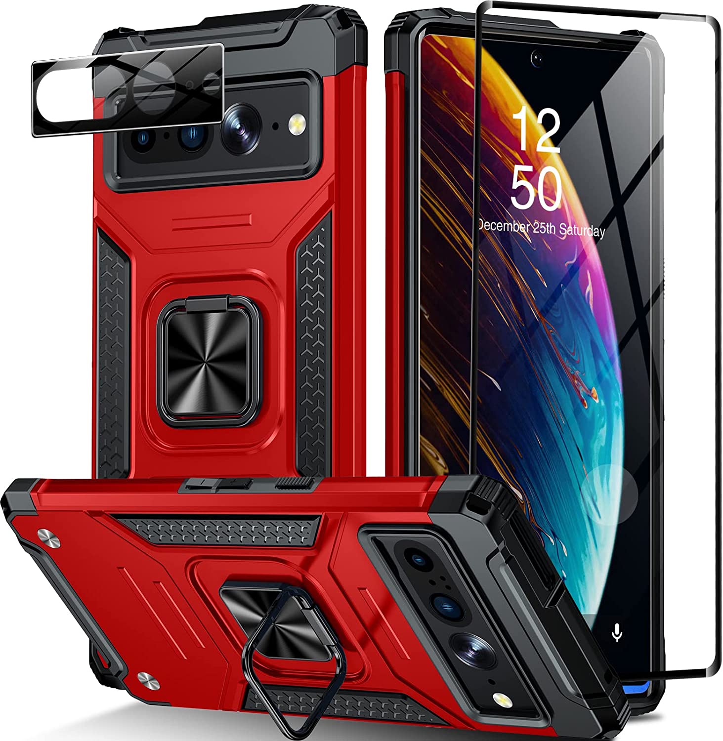 Google Pixel 7 Pro Ring Holder Case - Shockproof Protective Cover with Finger Stand & Kickstand for Hands-Free Viewing - Perfect for Work, Travel, and Daily Use
