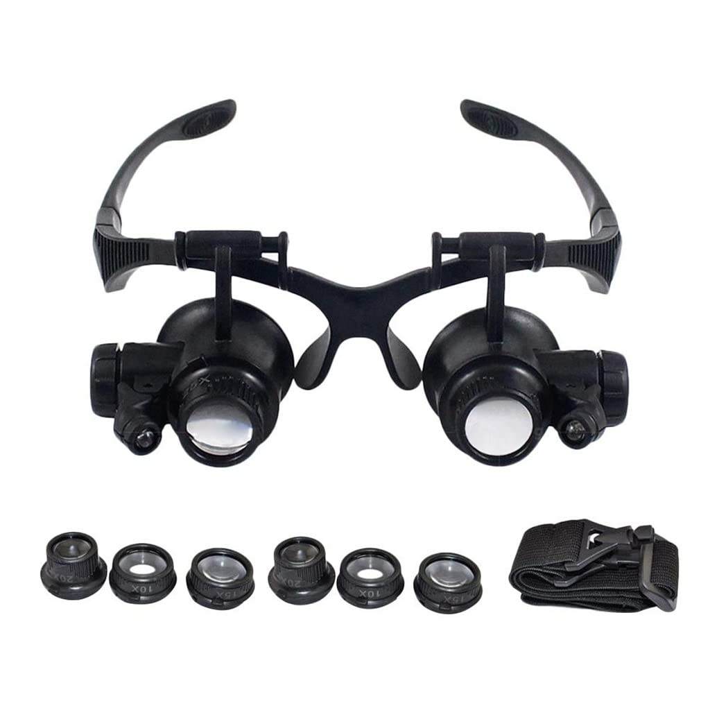 MJWDP 4X Magnifying Glasses with LED Lights - Binocular Headband Magnifier for Repair, Micro Carving, Jewelry Making, and Detailed Work (20.5 x 6cm) - Perfect for Watch Repair, Electronics, Crafts, and Hobbyists