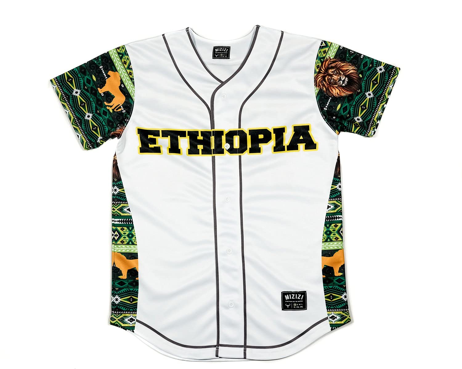 MIZIZI Ethiopia Baseball Jersey - Authentic African Print Baseball Shirt for Men & Women - Comfortable & Stylish for Sports, Casual Wear & Cultural Events