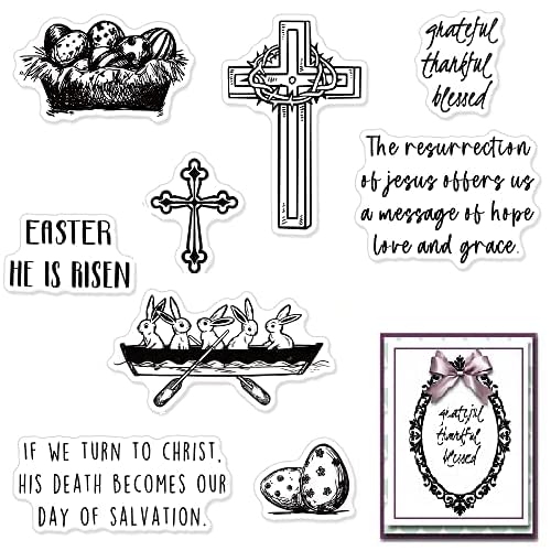 Easter Rabbit Bunny Egg Clear Stamps for Card Making - Christian Cross Rubber Stamps Set for DIY Scrapbooking, Holiday Cards & Paper Crafts - Perfect for Easter Decorations, Album Embellishments & Gift Wrapping