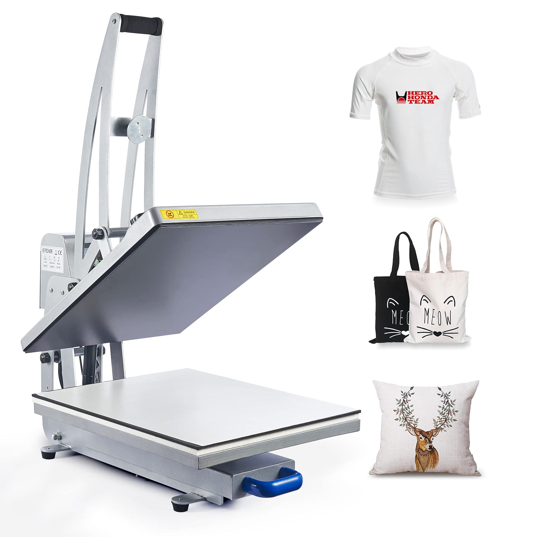 CREWORKS 16x20 Inch Digital Clamshell Heat Press Machine with Auto Open & Slide Out Base - Professional T-Shirt, Bag, Mouse Pad Heat Transfer Press for Home Business, DIY Crafts, Gifts & Charity Fundraising Events
