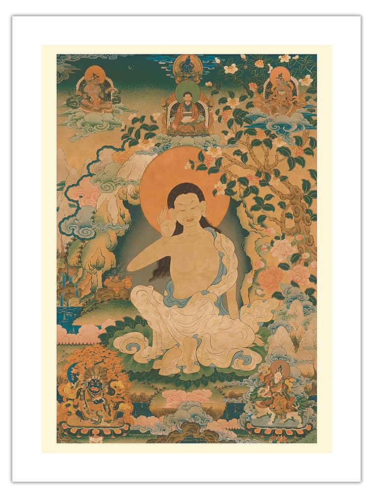 Milarepa - Tibet's Great Yogi Sage & Singing Saint - Vintage Tibetan Thangka Buddhist Art Print on Premium 290gsm Bamboo Paper (24x32 Inches, Unframed) - Perfect for Meditation Rooms, Yoga Studios & Spiritual Home Decor