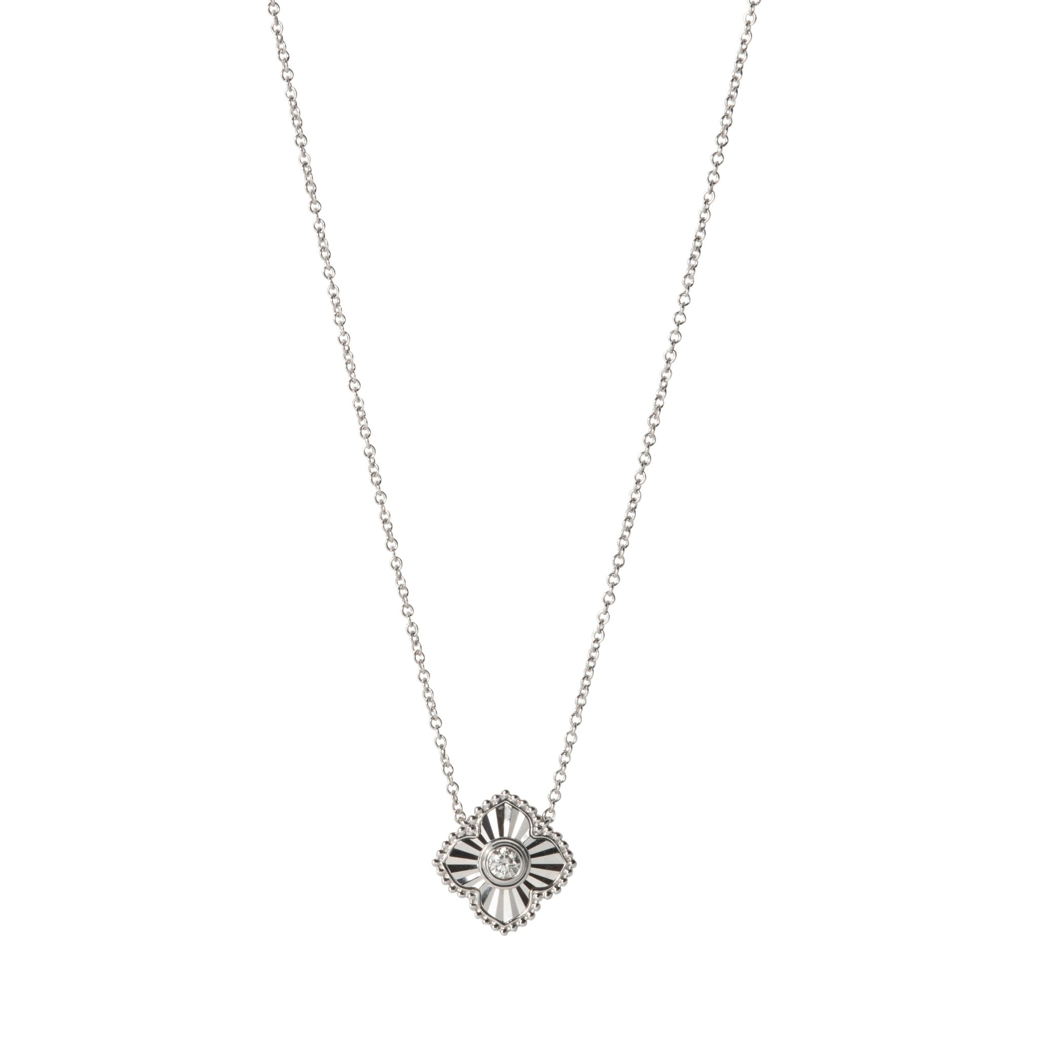 14K White Gold Diamond Fluted Quatrefoil Pendant Necklace for Women - Elegant Jewelry Gift for Anniversary, Valentine's Day & Special Occasions