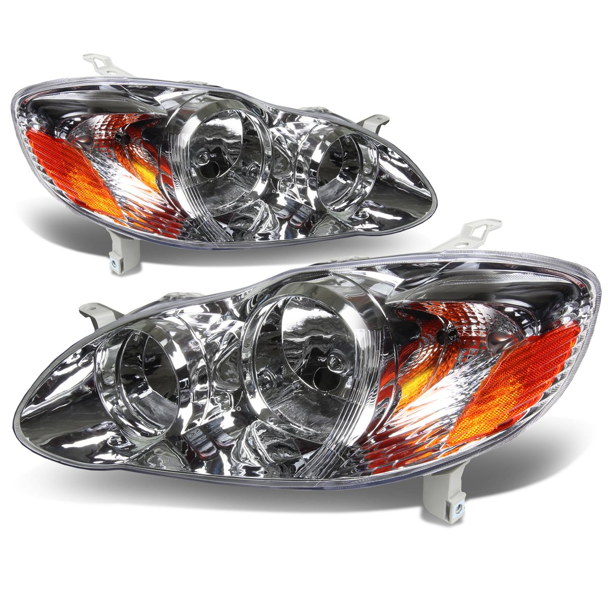 Auto Dynasty Headlight Assembly Replacement for 2003-2008 Toyota Corolla E120 - Driver & Passenger Side Halogen Headlamps with OE Style Chrome Housing & Amber Corner - Perfect for Night Driving & Vehicle Restoration