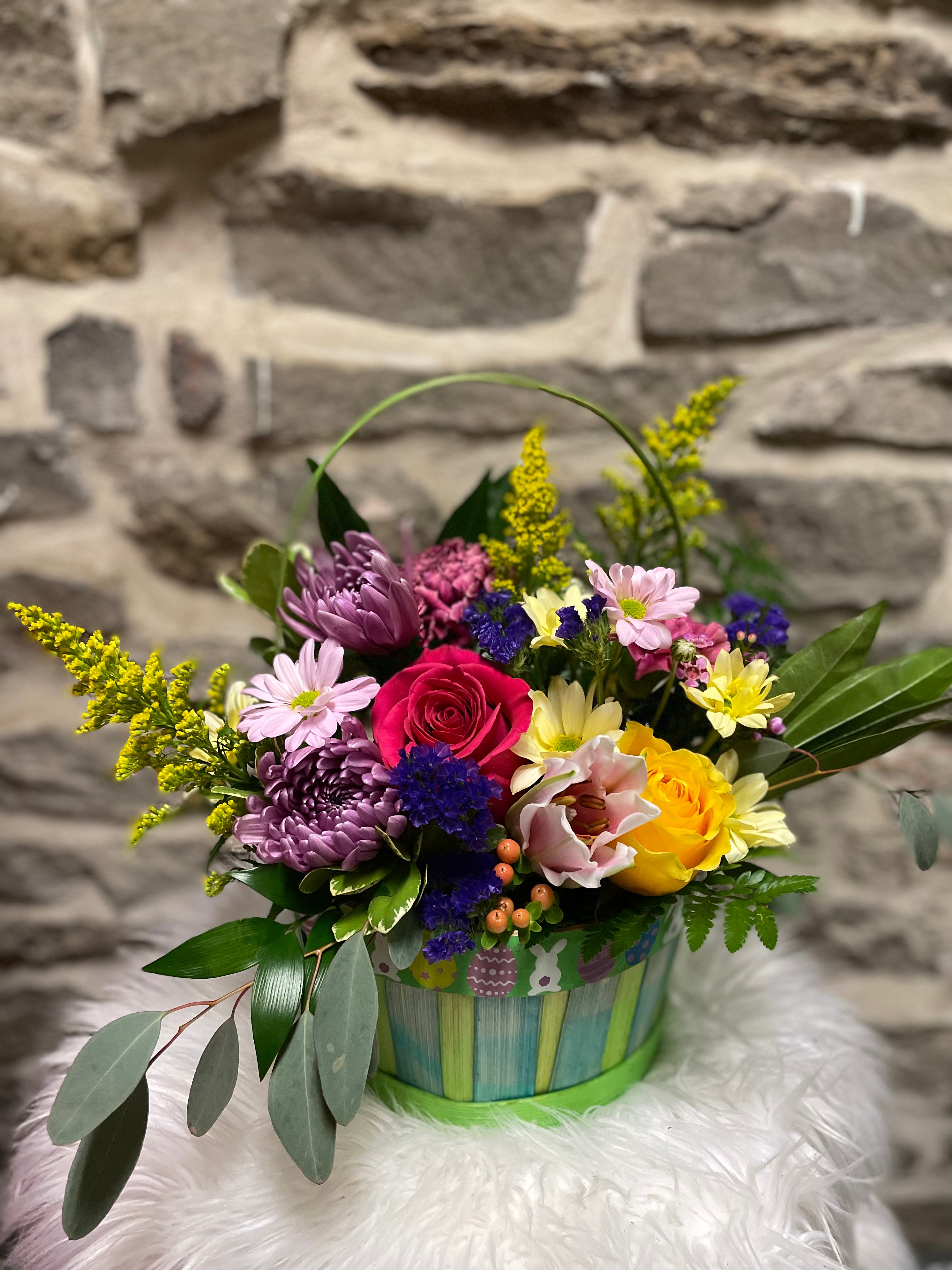 Easter Basket Centerpiece Decor - Handmade Floral Arrangement for Easter Table Decorations, Spring Home Decor, and Holiday Party Centerpieces