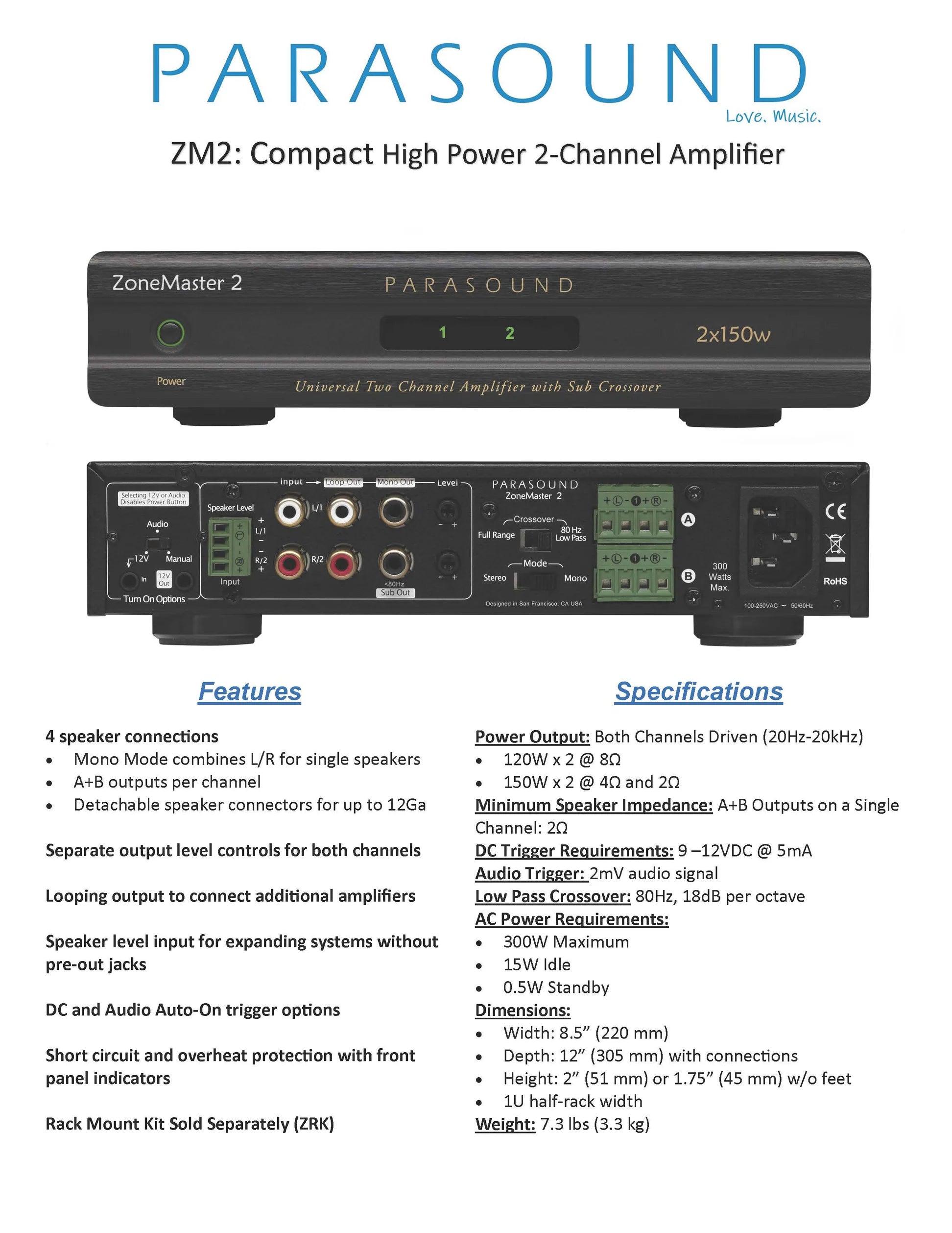 Parasound ZM2 High-Performance Stereo Preamplifier - Premium Audio Equipment for Home Theater & Music Systems - Perfect for Audiophiles & Hi-Fi Enthusiasts