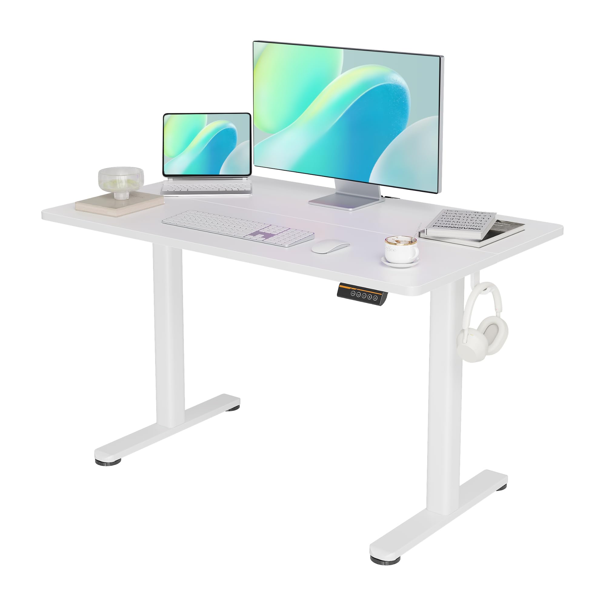 YDN 48x24 Inch Electric Standing Desk - Adjustable Height Sit Stand Desk with Splice Board, White Top for Home Office | Perfect for Remote Work, Gaming & Ergonomic Workspace Setup