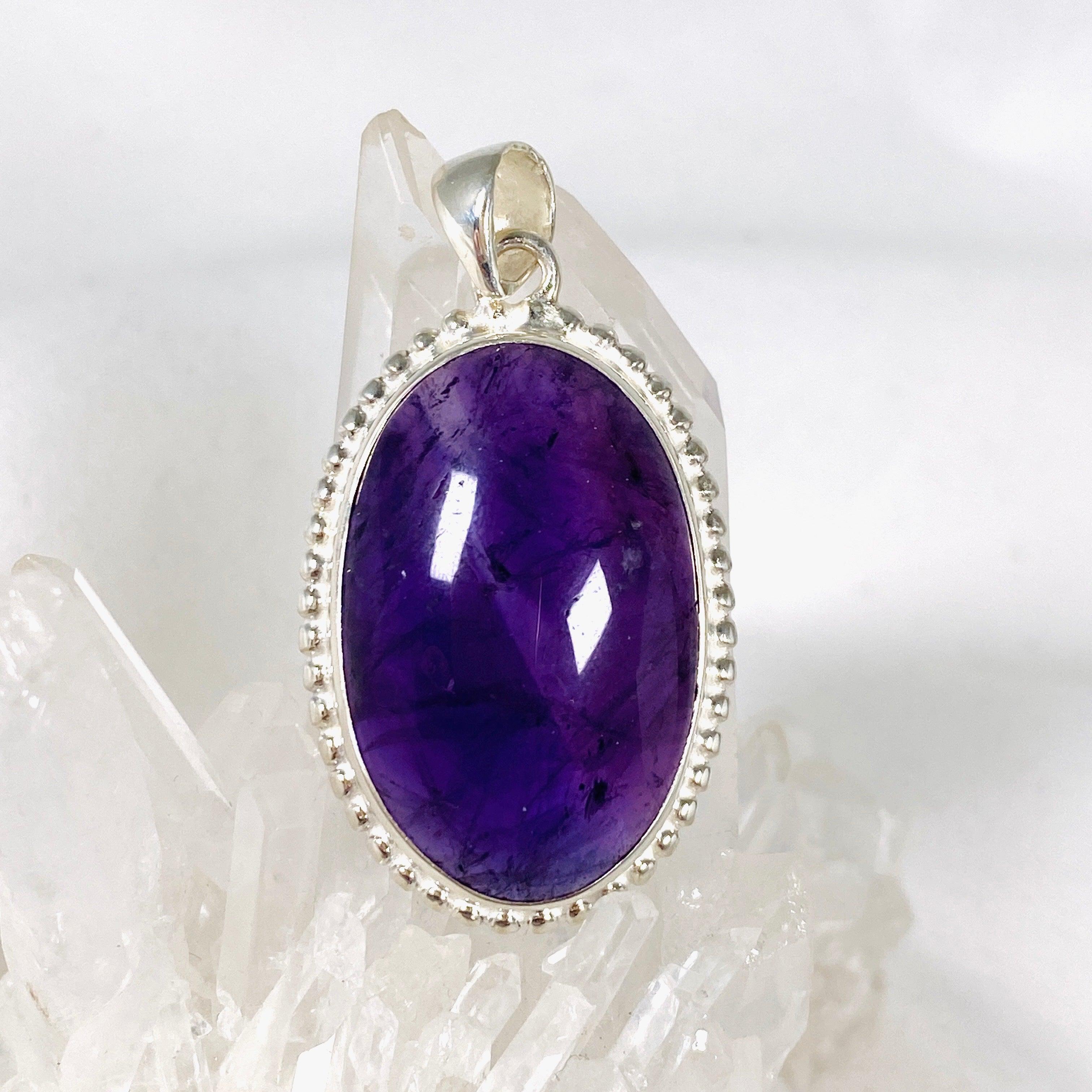 Amethyst Oval Pendant Necklace with Silver Detailing - Elegant Jewelry for Women, Perfect for Gifts, Parties & Everyday Wear | KPGJ3964