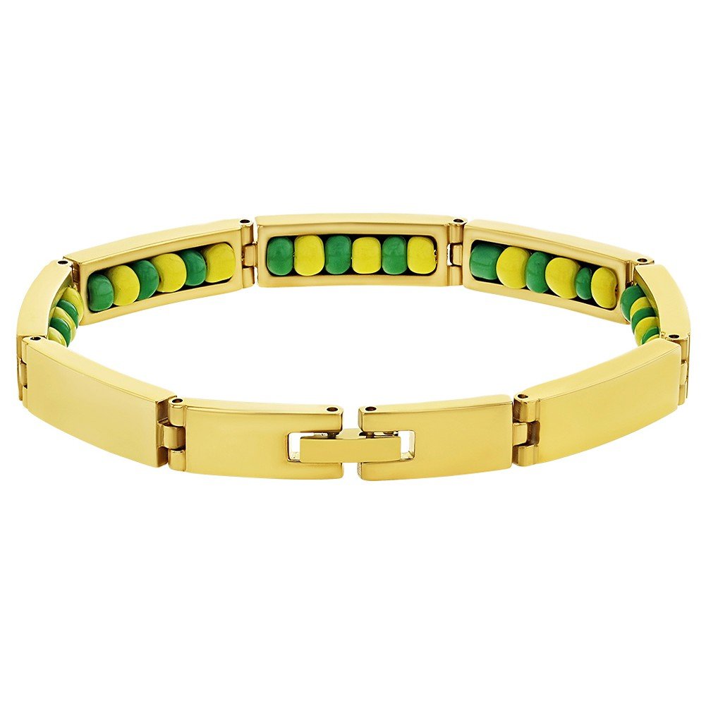 Stainless Steel Orula Bracelet - Green & Yellow Beads for Men & Women | Spiritual Jewelry Gift