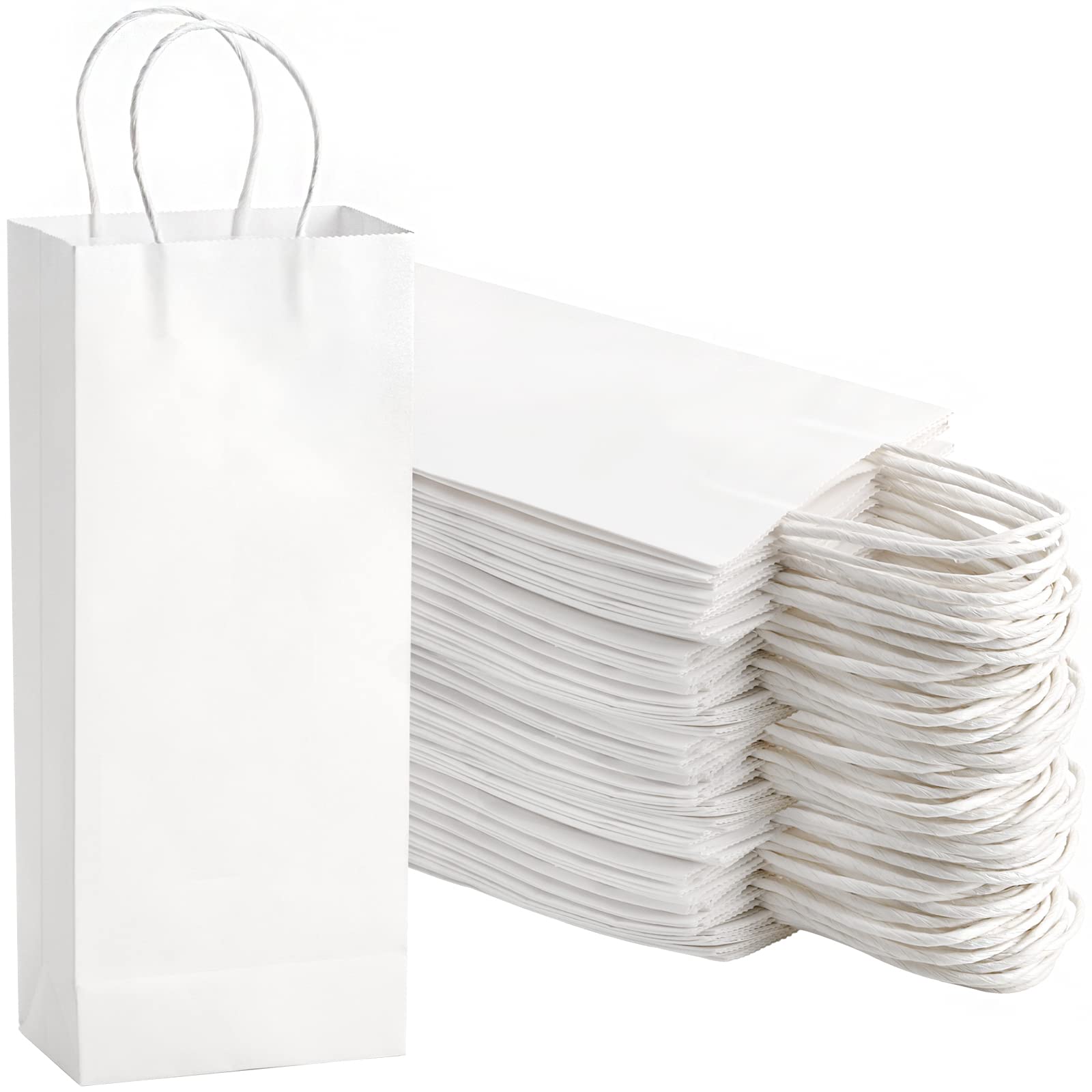 50 Pack Kraft Paper Wine Bags with Handles - 5.4