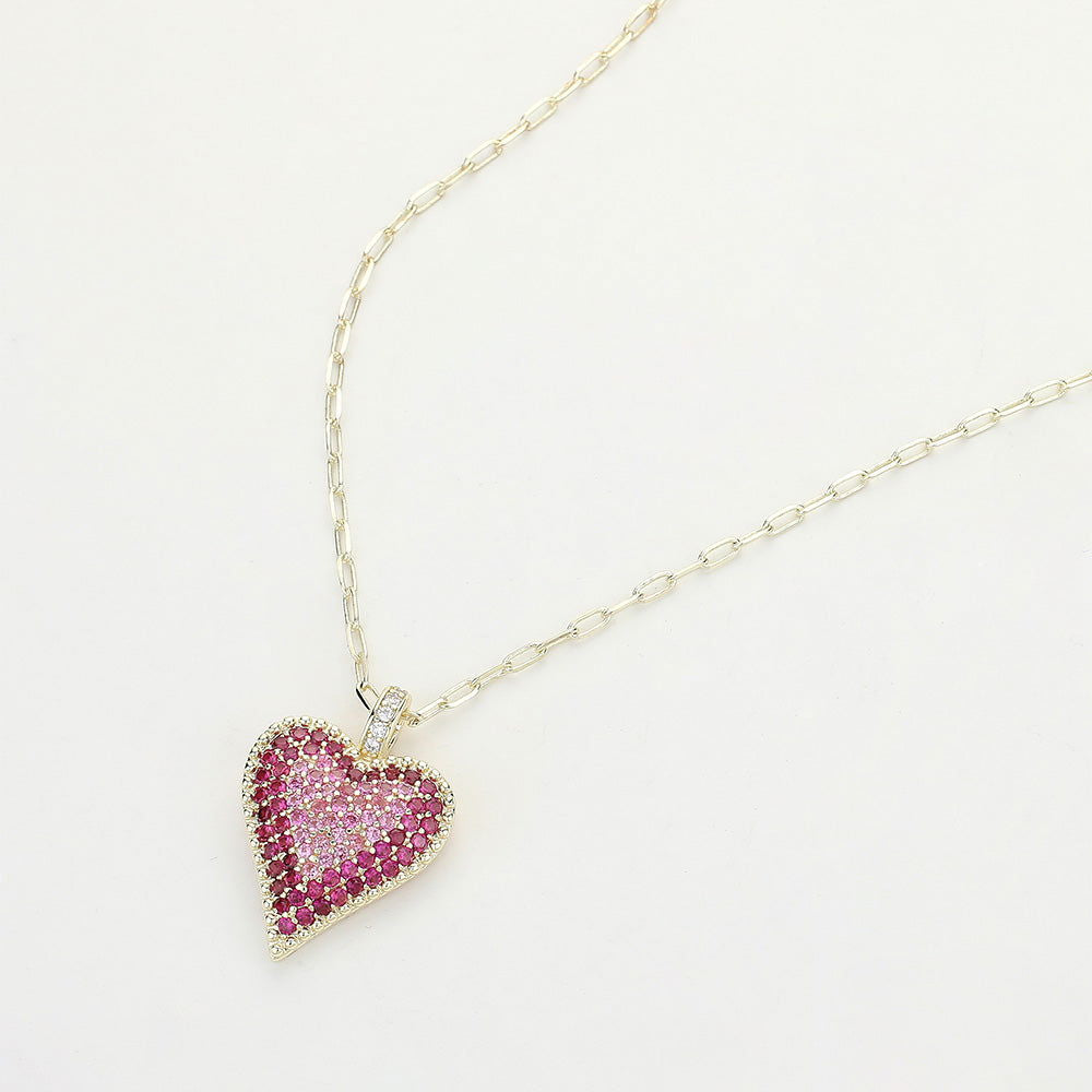 14K Gold Plated CZ Stone Heart Paperclip Chain Pendant Necklace for Women - Elegant Layering Jewelry for Valentine's Day, Anniversary & Romantic Gifts