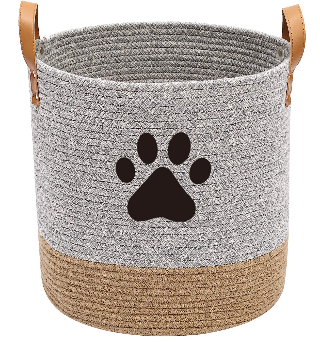 Durable Cotton Rope Dog Toy Basket & Laundry Storage Bin - Perfect for Organizing Pet Toys, Blankets, Leashes - Gray Khaki - Ideal for Pet Owners & Home Organization