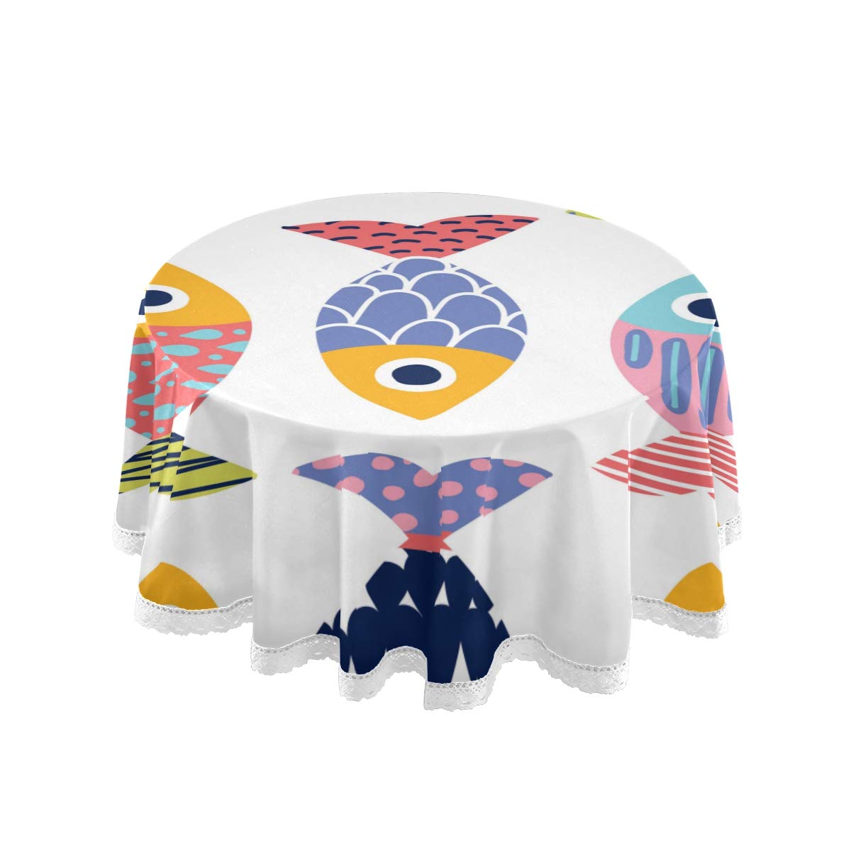 Rainbow Ocean Fish Print Round Tablecloth 60 Inch for Dining & Coffee Tables - Beach Party Decor