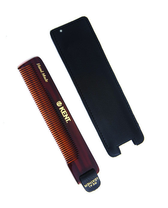 Kent K NU22 Fine Tooth Comb with Leather Tab & Case (120mm/4.7in) - Premium Hair Styling Tool for Men & Women, Travel & Home Use