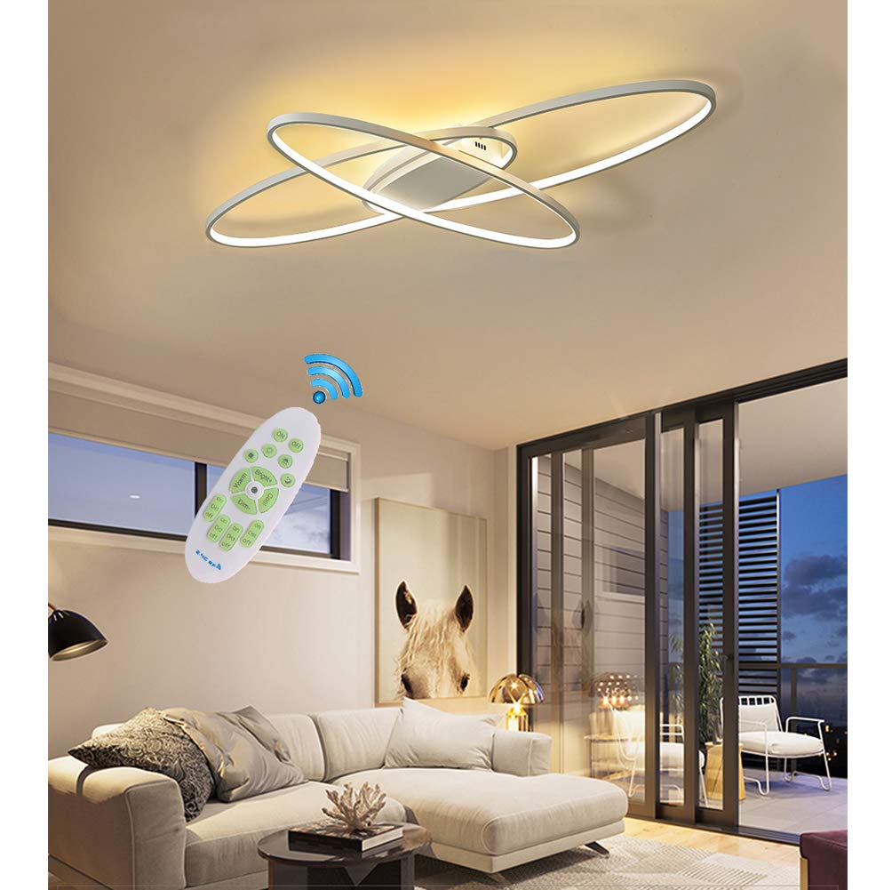 Modern Oval LED Ceiling Light Fixture - Dimmable Flush Mount Chandelier with Remote Control for Living Room, Bedroom, Dining Room, Bathroom & Kitchen Island Lighting (White) | Energy-Efficient Home Decor & Ambient Lighting Solution