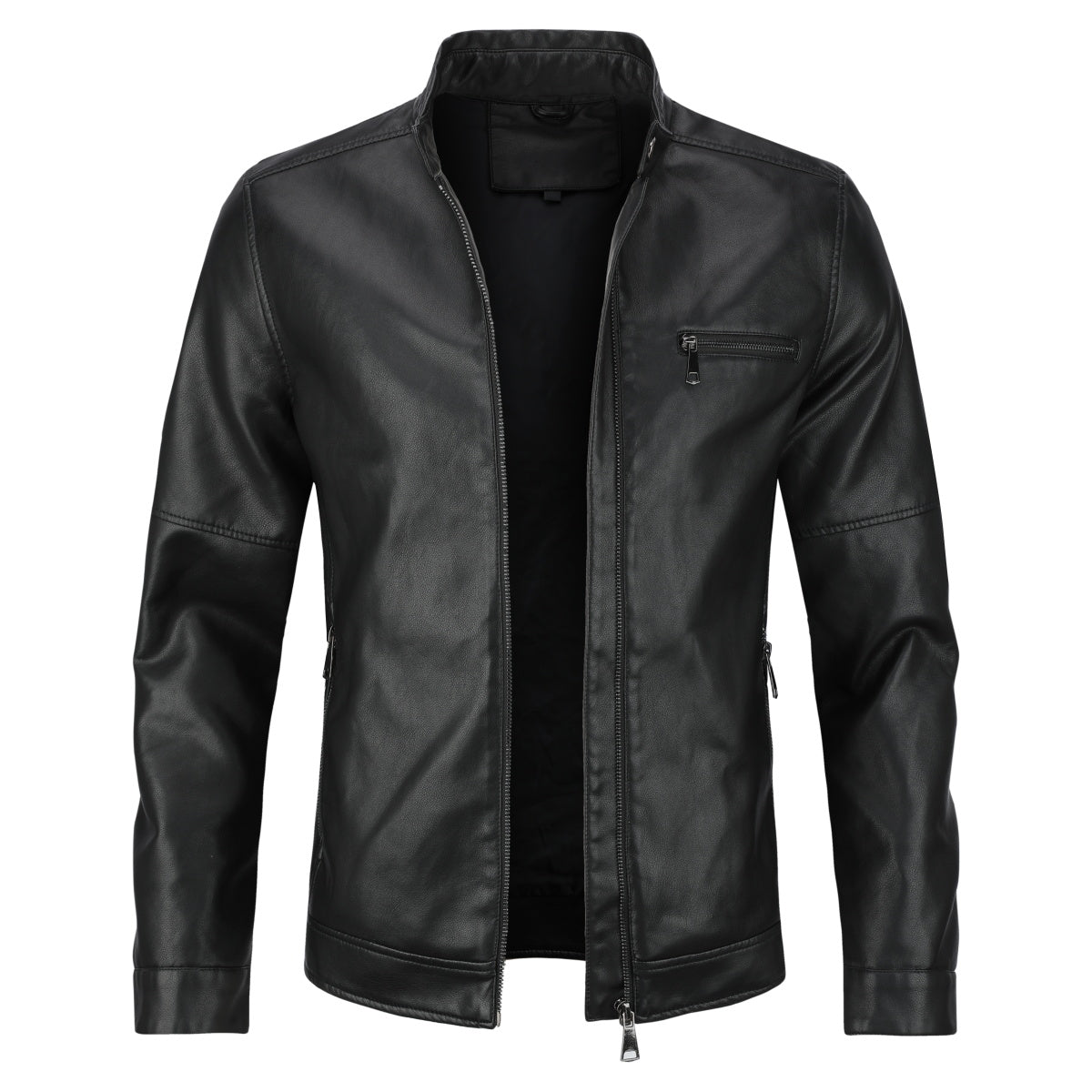 Men's Black Leather Jacket - Casual Zip-Up Motorcycle Jacket for Bikers & Outdoor Enthusiasts | Perfect for Riding, Daily Wear & Night Out