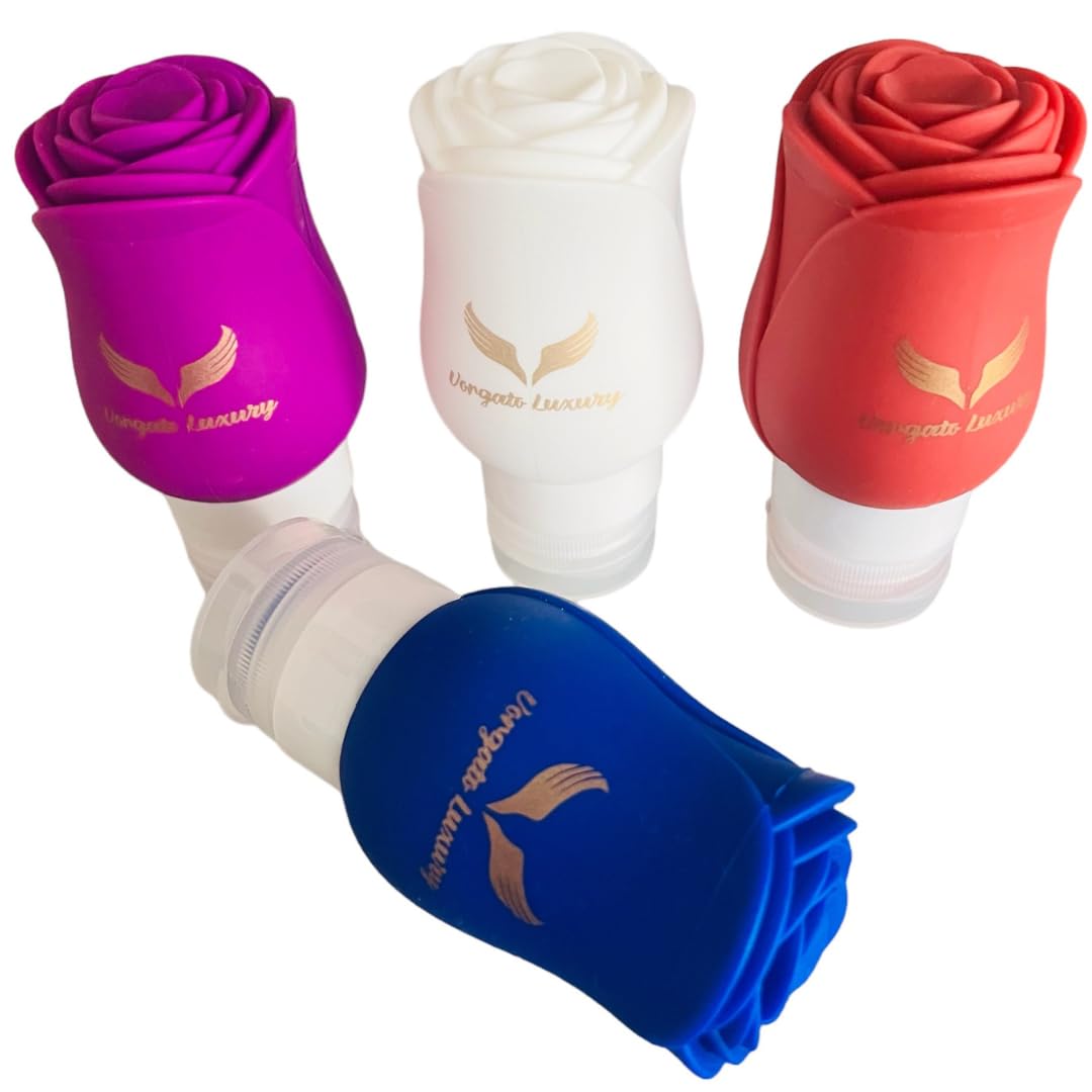 3oz Travel Toiletry Bottles Set of 4 - Leak Proof Silicone TSA Approved Containers for Shampoo, Lotion & Cosmetics - Perfect for Airplane Carry-on, Gym & Vacation Essentials