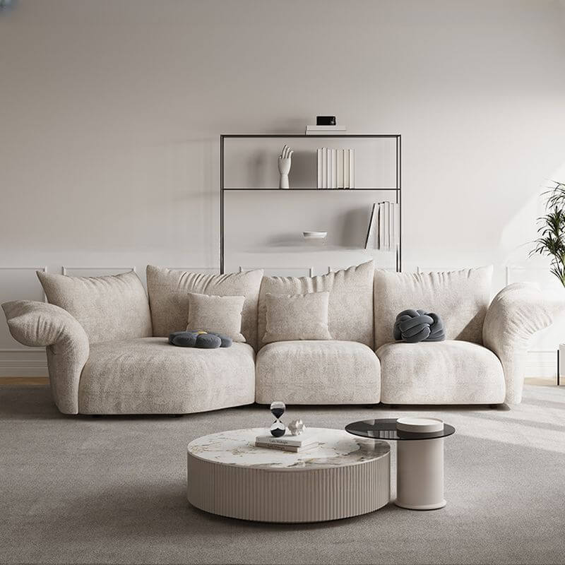 Modern L-Shaped Sectional Sofa with Chaise Lounge - Cream Fabric, Left-Facing Design - Perfect for Living Room, Family Room & Small Spaces
