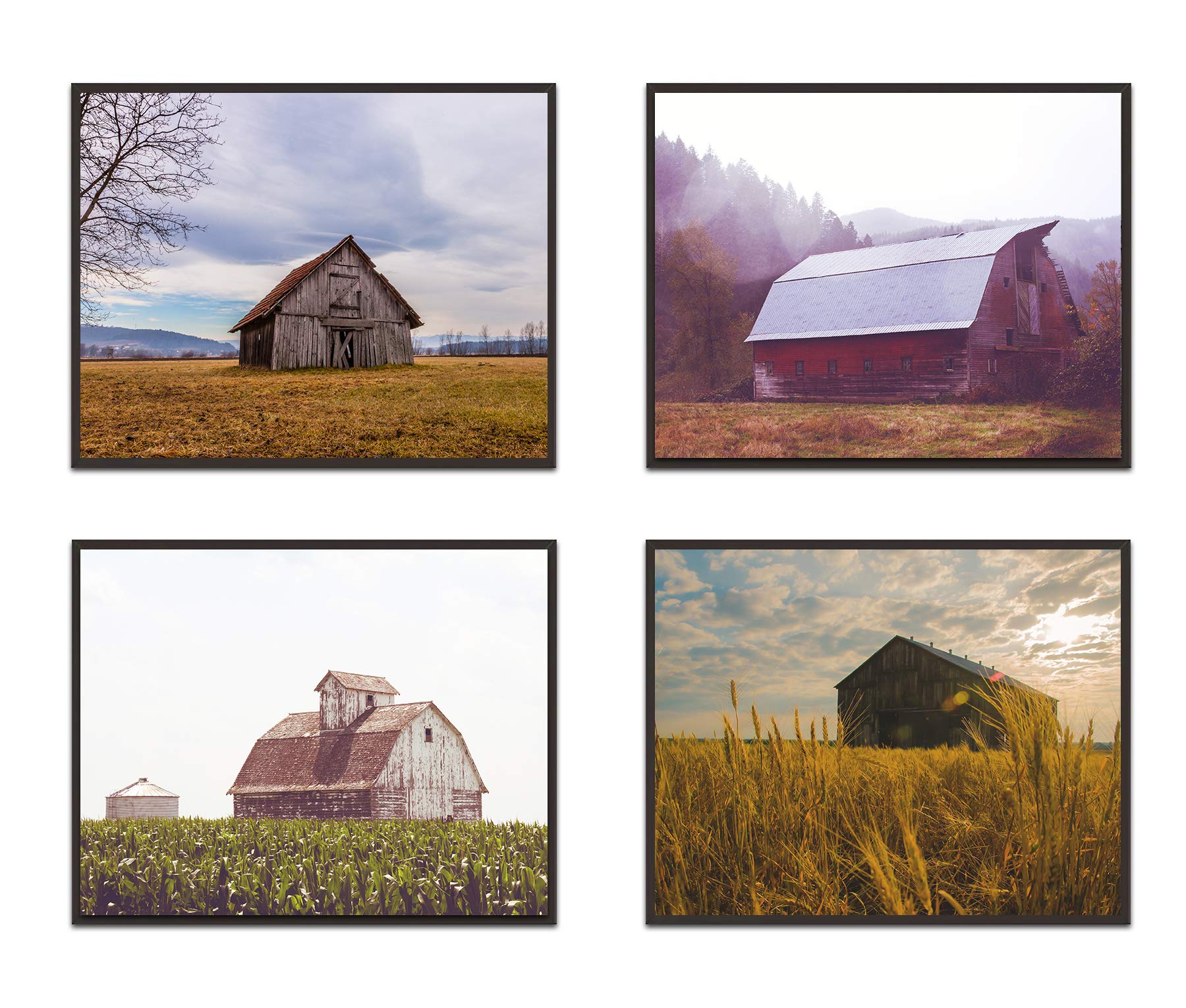 Farmhouse Wall Art Prints - Set of 4 Unframed Photos for Home Decor