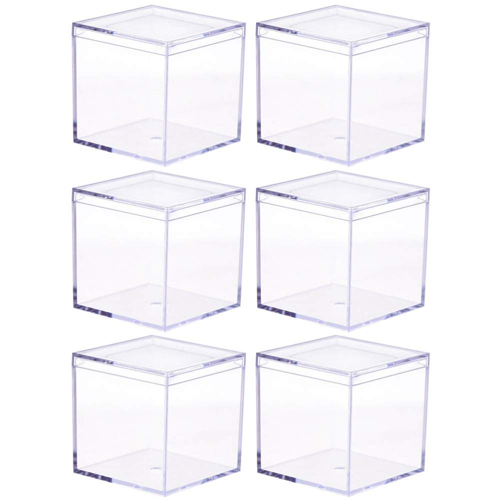 NUOBESTY 6-Pack 8.5cm Clear Acrylic Plastic Square Storage Boxes with Lids - Small Organizer Containers for Candy, Pills, Jewelry, Beads & Office Supplies - Perfect for Home, Office & Craft Organization