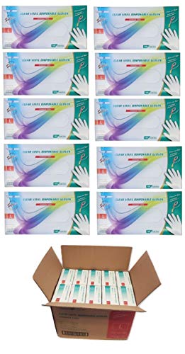 Powder Free Vinyl Gloves Large - 1000 Pack (10 x 100) Disposable Clear Gloves for Food Handling, Cleaning & Medical Use