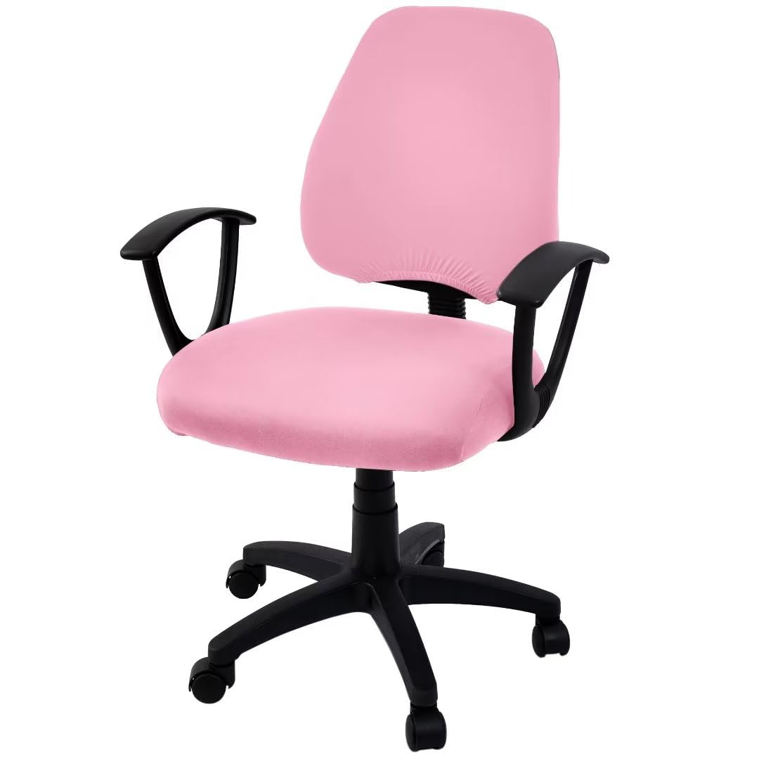 SARAFLORA Stretchable Desk Office Chair Seat Covers - Universal Washable Computer Chair Slipcover - Pet-Friendly Rotating Backrest & Cushion Protectors for Dogs, Cats (Pink) - Perfect for Home Office, Gaming, and Workspace Protection