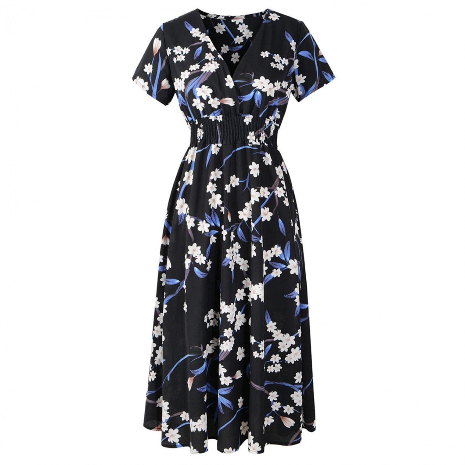 Floral Summer Dresses for Women Plus Size - V Neck Boho Print Midi Dress with Flowy Elegant Design | Perfect for Beach Vacations, Hawaiian Getaways & Casual Outings