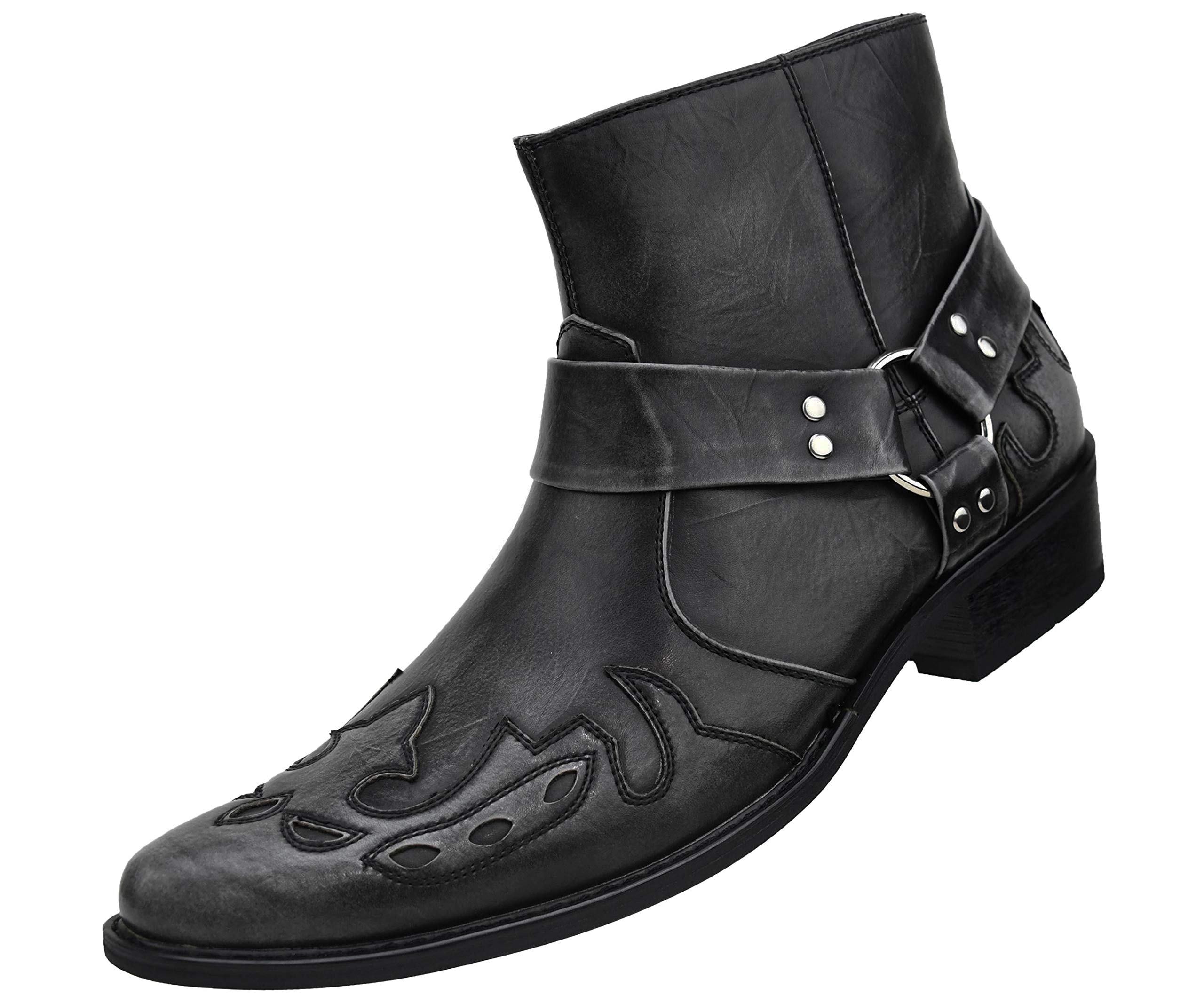 Amali Rancho Men's Western Cowboy Boots - Designer Wingtip High Rise Boots in Manmade Leather - Perfect for Rodeo, Country Music Festivals & Casual Wear