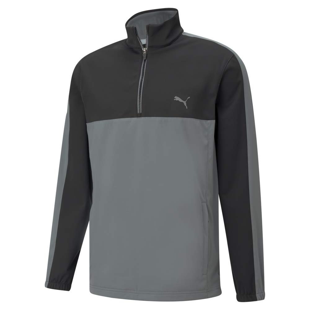 PUMA Men's Standard Riverwalk Wind Jacket - Lightweight Water-Resistant Golf Windbreaker for Men (Black/Quiet Shade, Large) - Perfect for Golfing, Hiking & Outdoor Activities