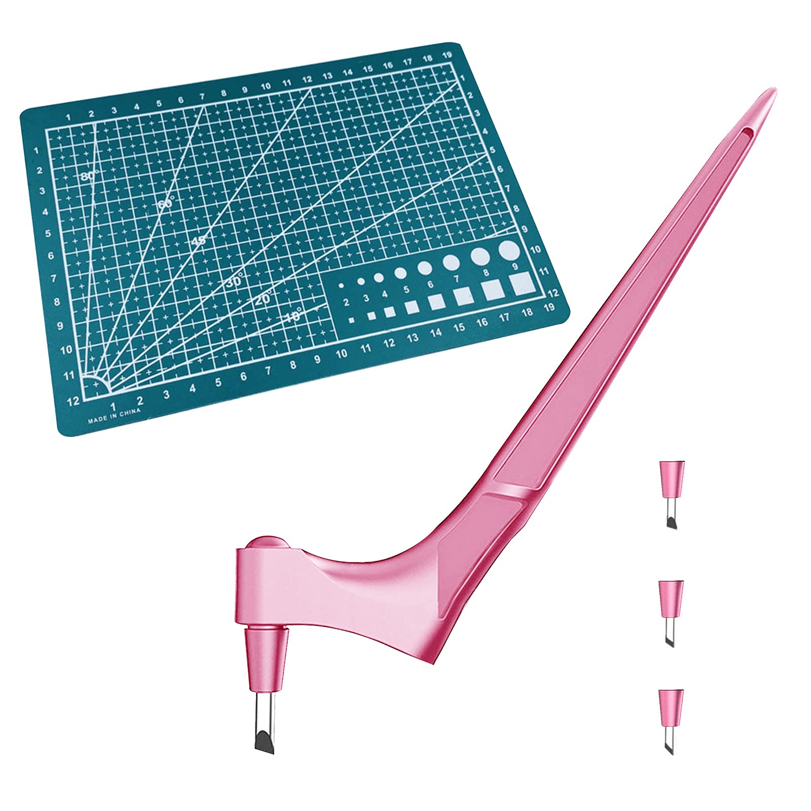 BBYY 360 Degree Rotating Utility Knife with 3 Replaceable Blades - Heavy Duty Craft Cutting Tool Set for Paper, Cardboard, Fabric - Perfect for Scrapbooking, DIY Projects & Office Use (Pink)