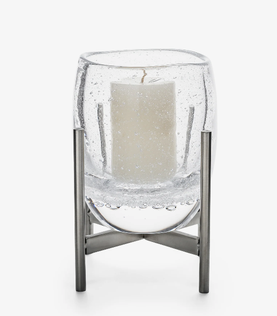 Burlington Vela Hurricane Candle Holder with Stainless Steel Stand - Elegant Home Decor for Living Room, Dining Table, and Outdoor Patio