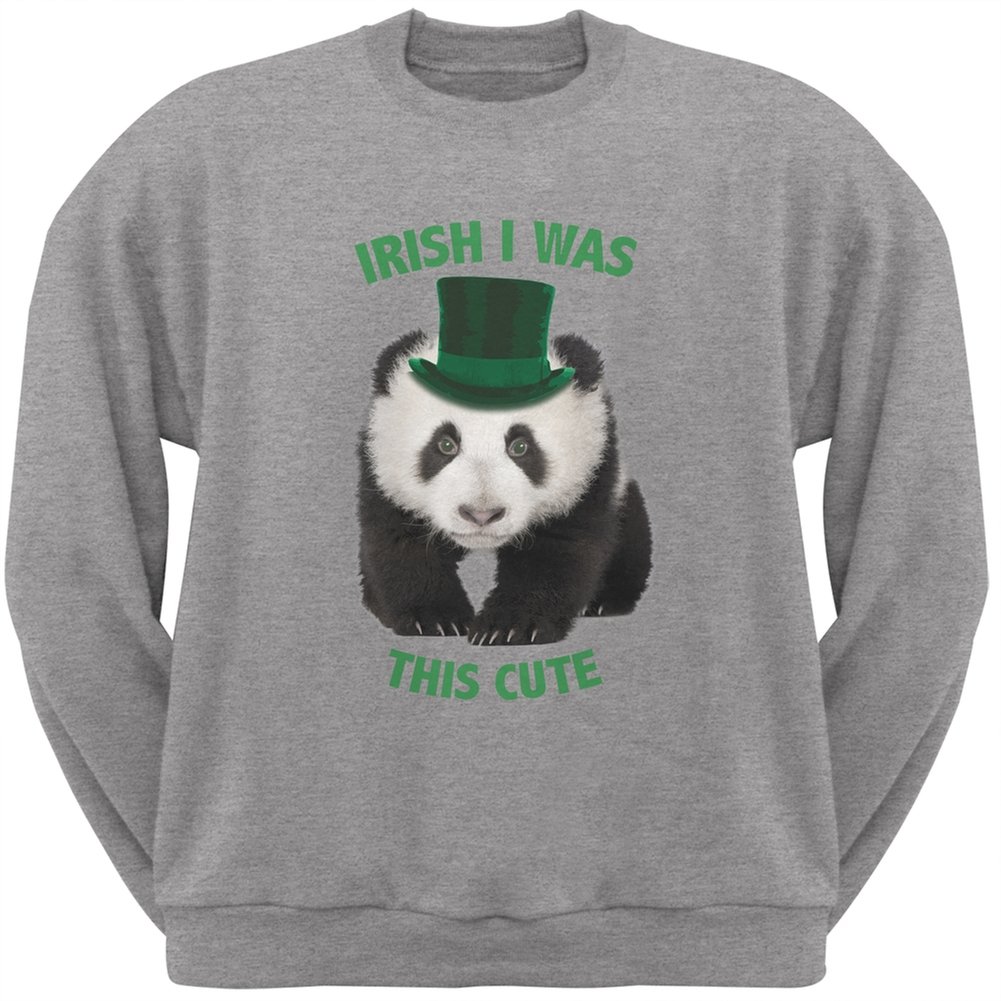 St. Patrick's Day Irish I Was This Cute Panda Heather Grey Sweatshirt for Adults | Funny Holiday Gift for Women & Men | Perfect for Parties & Festivals