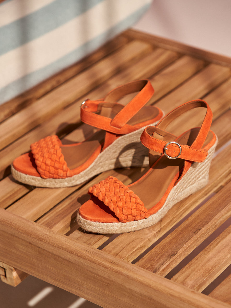 Amber Suede Orange Wedge Espadrilles - Comfortable Summer Sandals for Beach, Vacation & Casual Outings