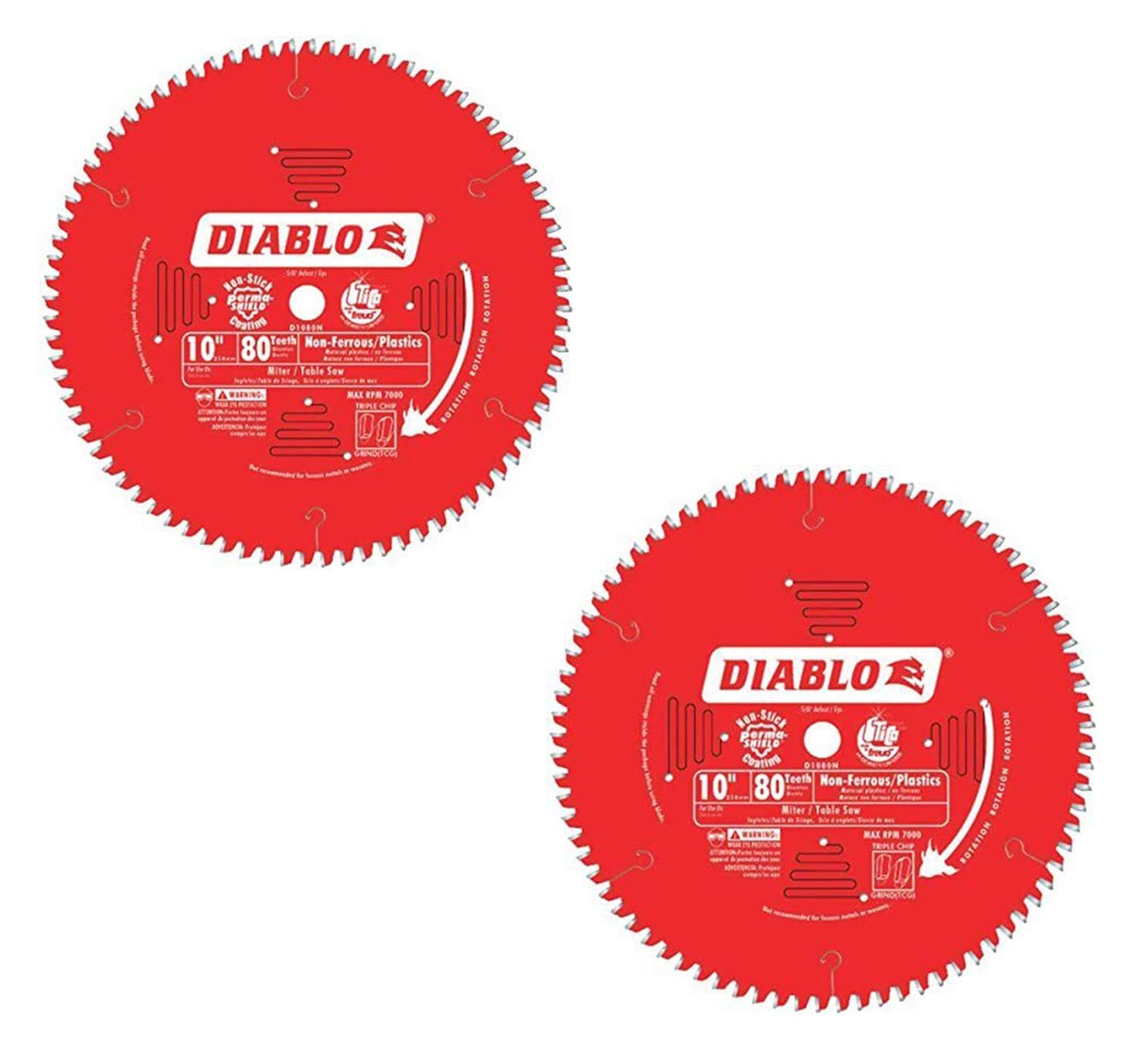 Diablo D1080N 10-Inch 80-Tooth Non-Ferrous Metal & Plastic Cutting Saw Blade - 2 Pack - Perfect for Aluminum, PVC, and Copper Pipe Cutting - Ideal for DIY Projects and Professional Woodworking