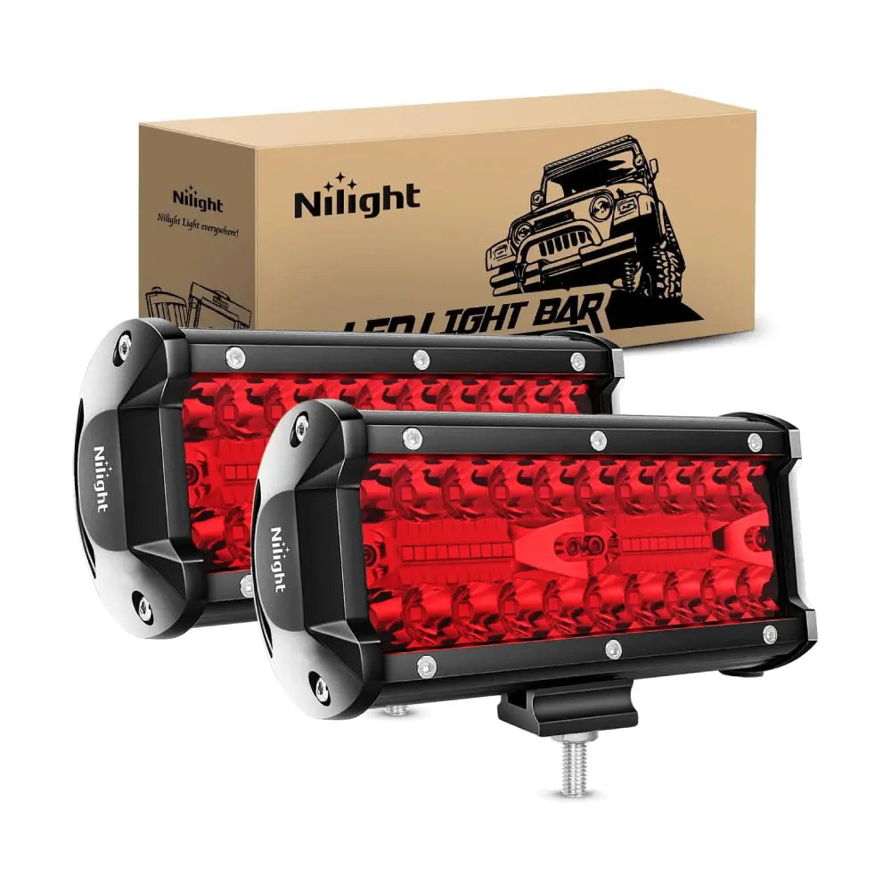 6.5 Inch 120W 355LM Triple Row Spot Flood Red LED Light Pods (Pair) - Off-Road, Truck, ATV, UTV, Jeep Lighting for Night Driving & Outdoor Adventures