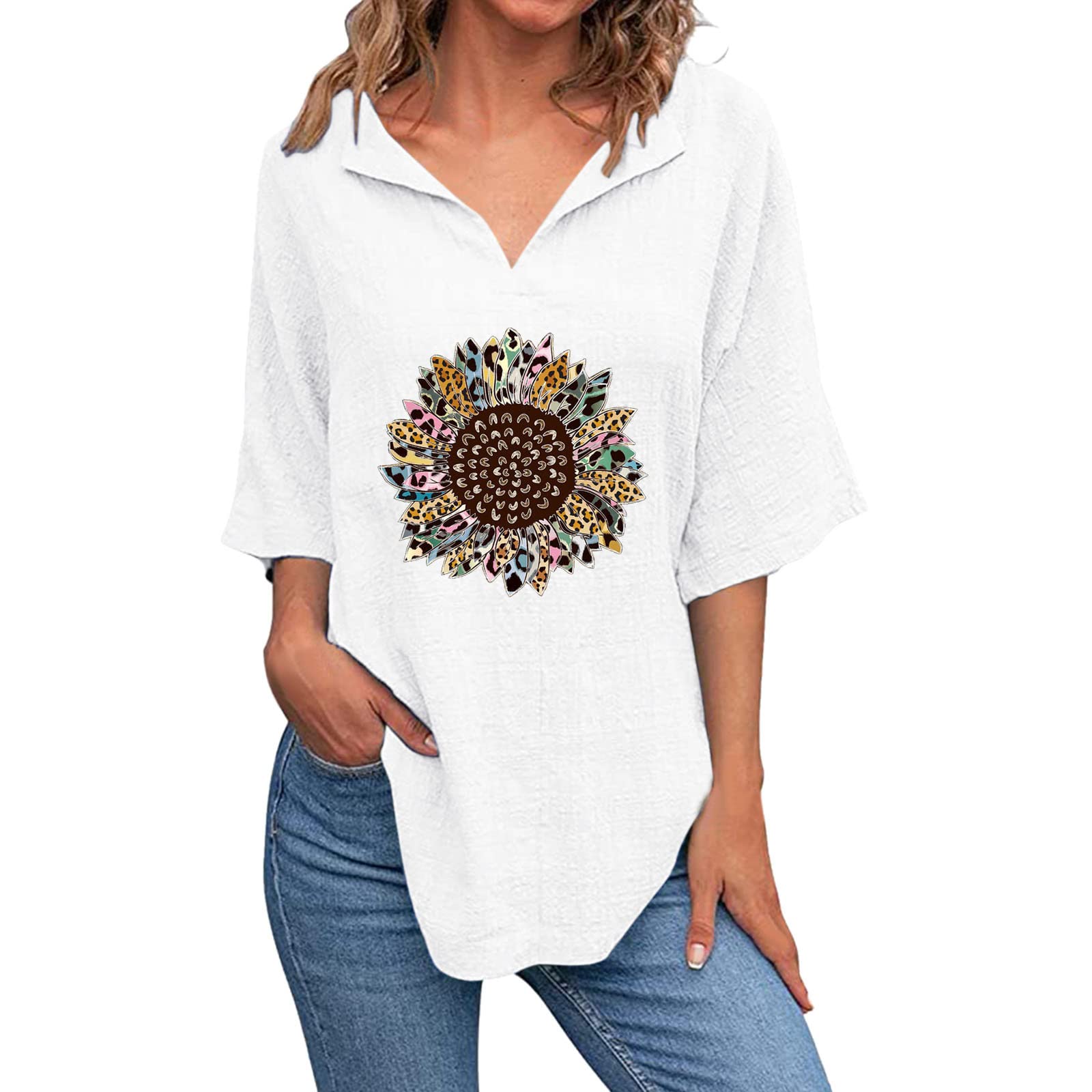 UOKNICE Women's Cotton Linen Tops - Summer Short Sleeve V-Neck T-Shirts & Blouses for Casual & Dressy Outfits | Perfect for Beach, Office & Everyday Wear