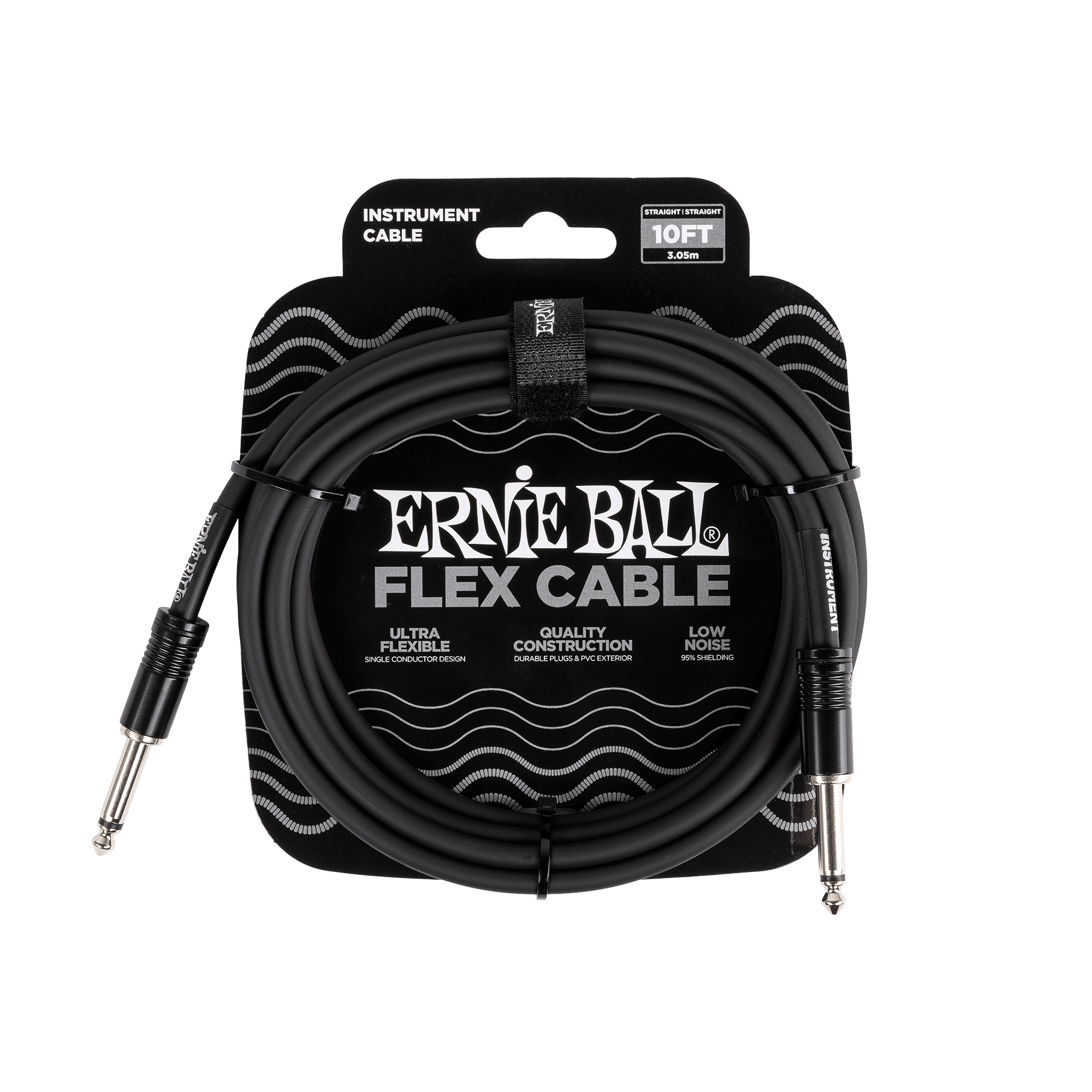 Ernie Ball 10ft Flex Instrument Cable - Straight to Straight Black - High-Quality Guitar & Bass Cable for Live Performances & Studio Recording