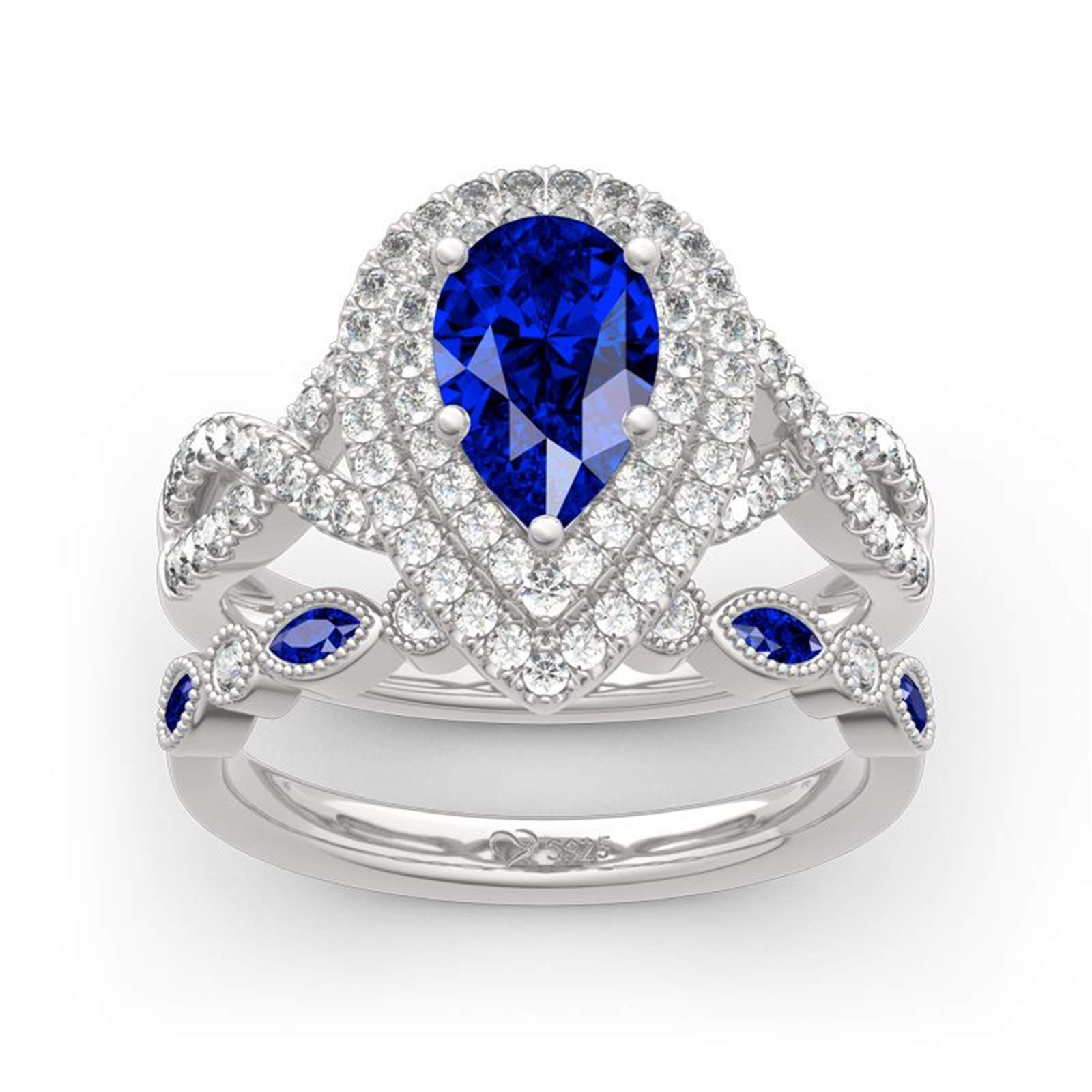 Jeulia 14K White Gold Double Halo Pear Cut Diamond Engagement Ring Set for Women - Wedding, Anniversary, Proposal Gift with Velvet Jewelry Box - Perfect for Bridal, Valentine's Day & Special Occasions