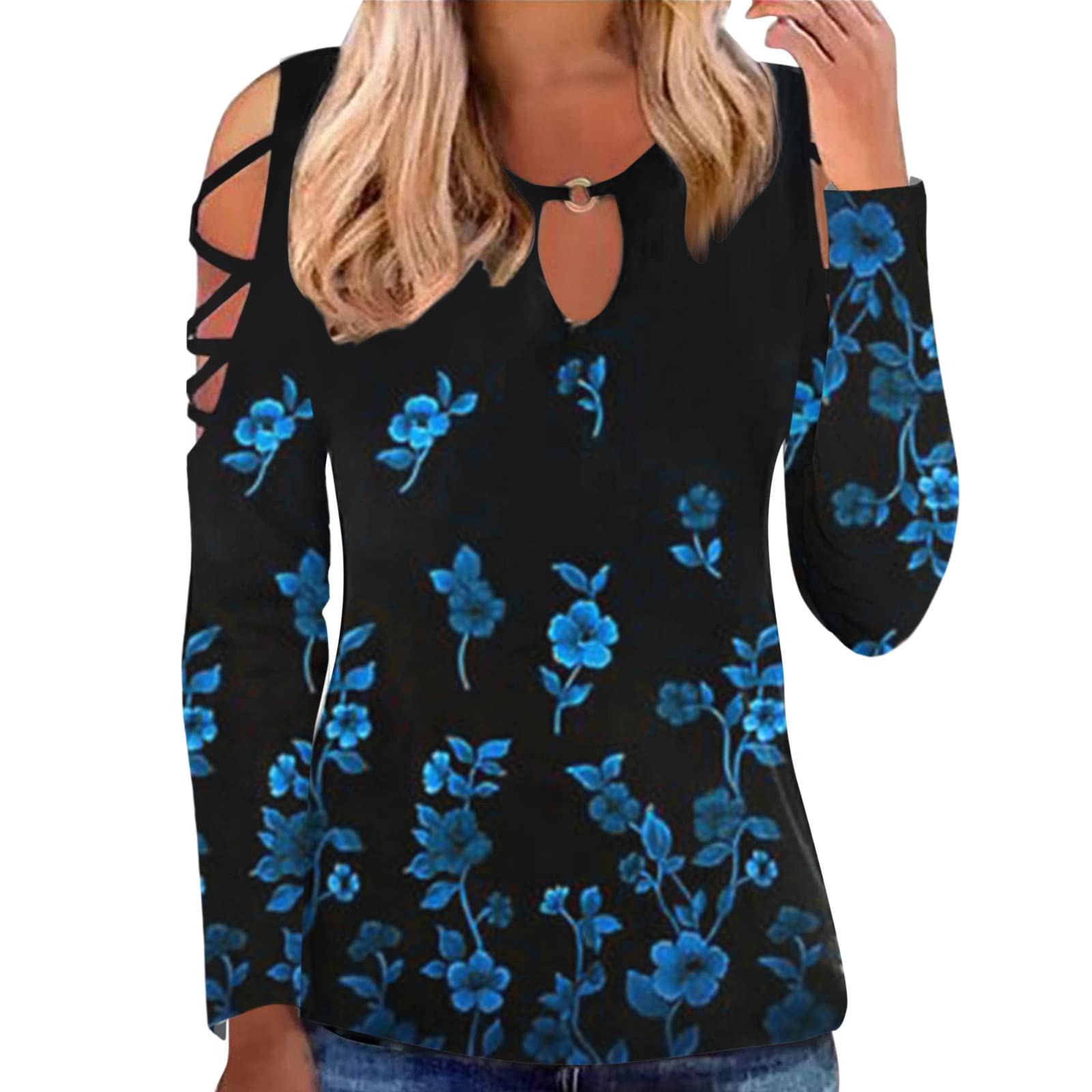 Women's Hollow Out Short Sleeve Tops - Sexy Crewneck Cold Shoulder T-Shirts for Summer, Casual Long Sleeve Shirts - Perfect for Beach, Party & Date Night Outfits